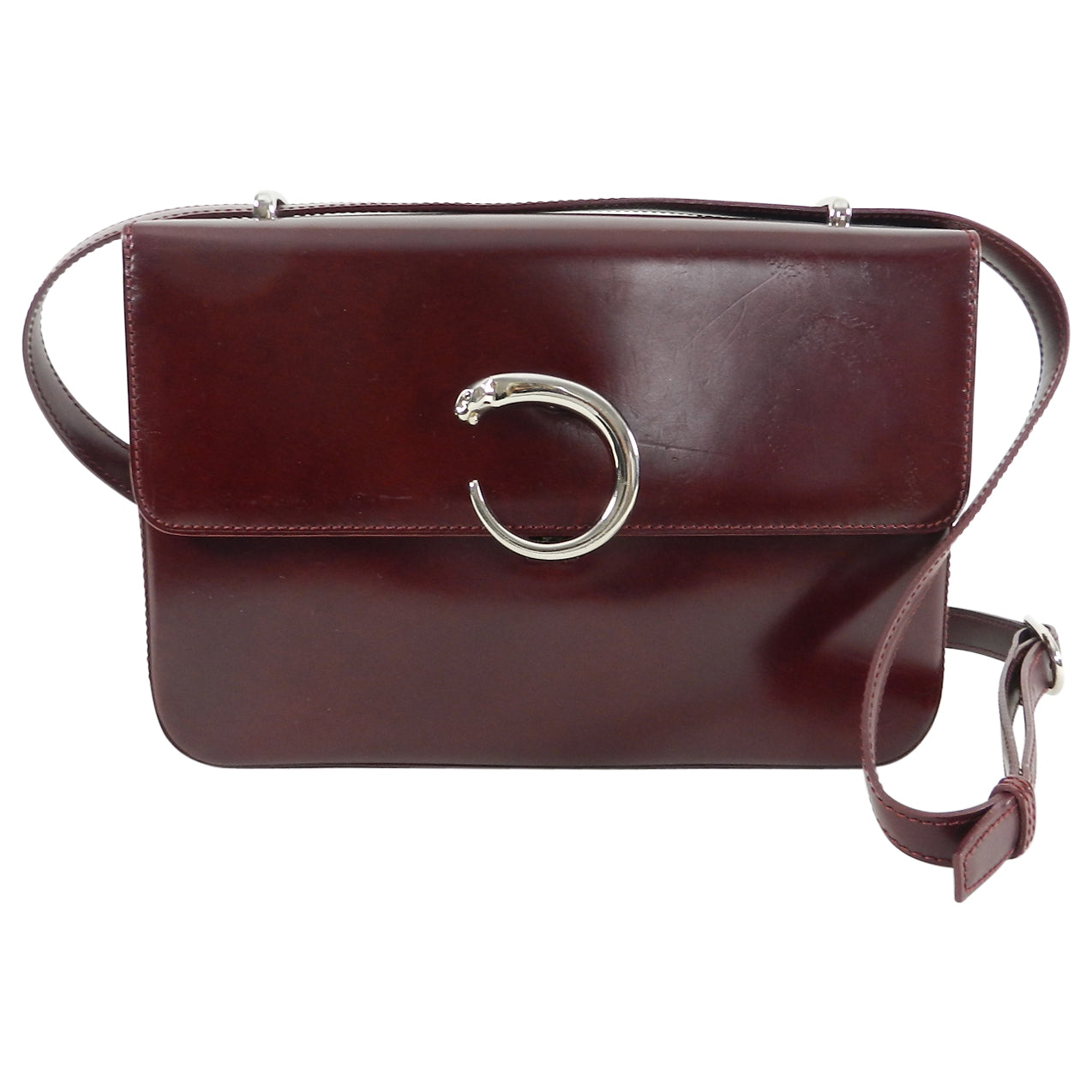 Cartier Panthere Burgundy Leather Structured Shoulder Bag for Women - Luxury Designer Handbag for Work, Evening & Special Occasions