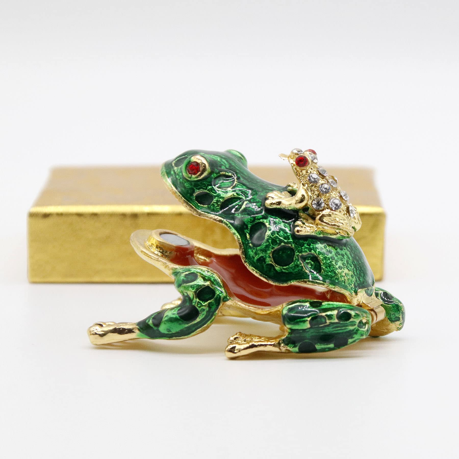 SEVENBEES Hand-Painted Enameled Crystal Frog Jewelry Box - Hinged Trinket Box, Ring Holder & Home Decor Collectible - Unique Gift for Women, Birthday, Anniversary | Perfect for Dresser, Vanity & Gift Giving