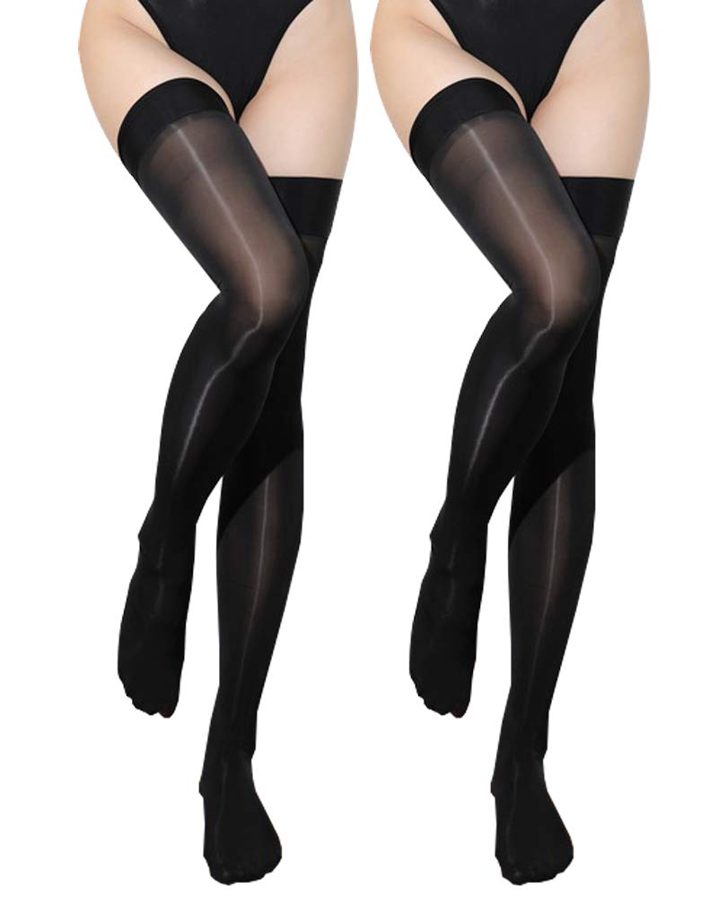 CITUYER Women's Shiny Sheer Sexy Silky Thigh High Stockings 8 Denier - Perfect for Date Night, Cosplay & Special Occasions