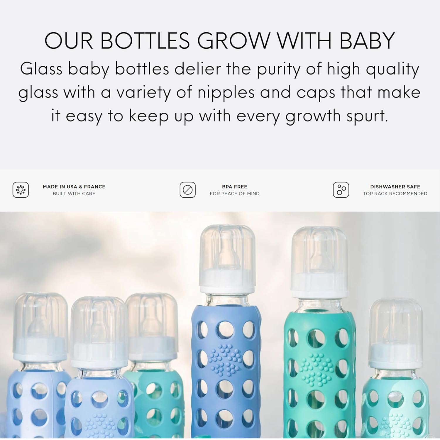 Lifactory 4oz Glass Baby Bottles with Silicone Sleeve - 2 Pack (Pink & Sky Blue) | BPA-Free, Microwave & Dishwasher Safe | Perfect for Newborns, Infants & Toddlers | Ideal for Breastfeeding, Formula Feeding & On-the-Go Use