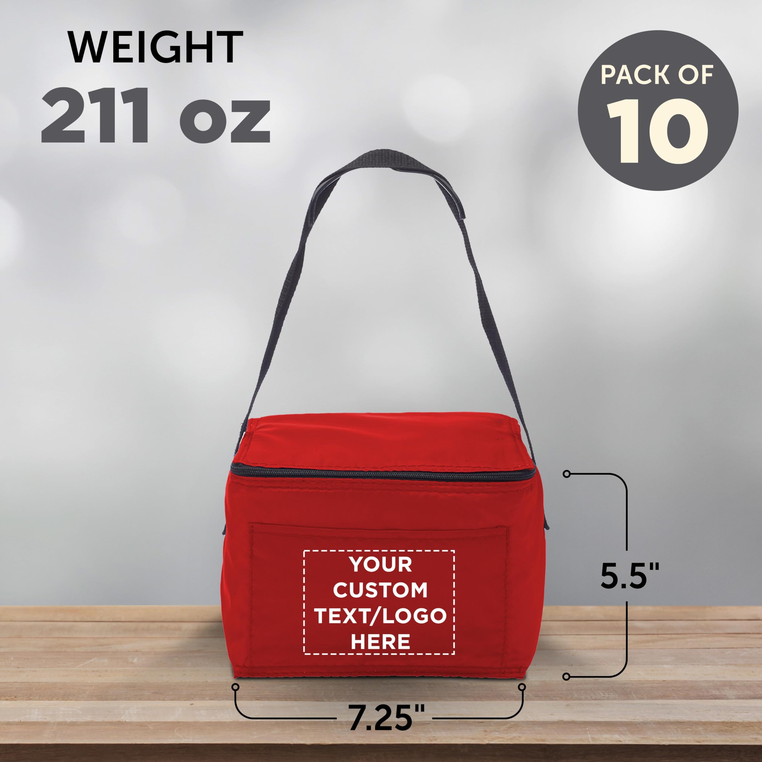 Custom Insulated Small Lunch Bags Set of 10 - Personalized Bulk Pack for Office, Picnic & Beach - Fits 6 Cans | Perfect for Meal Prep, School Lunches & Outdoor Activities - Red
