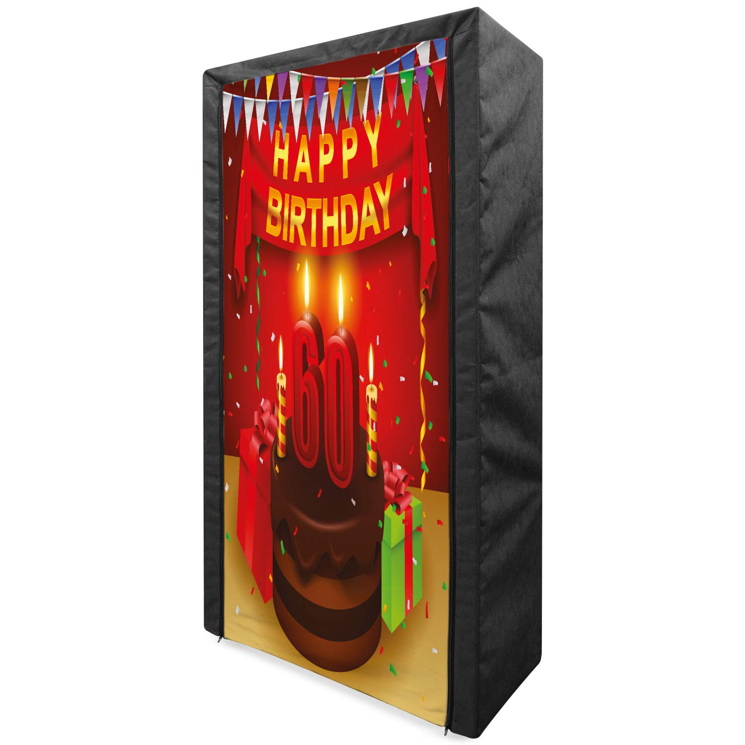 Ambesonne 60th Birthday Party Fabric Wardrobe - Portable Clothing Organizer with Shelves, 33.5 Inch Multicolor Print Storage Closet | Perfect for Birthday Decorations, Gift Wrapping & Party Theme Displays