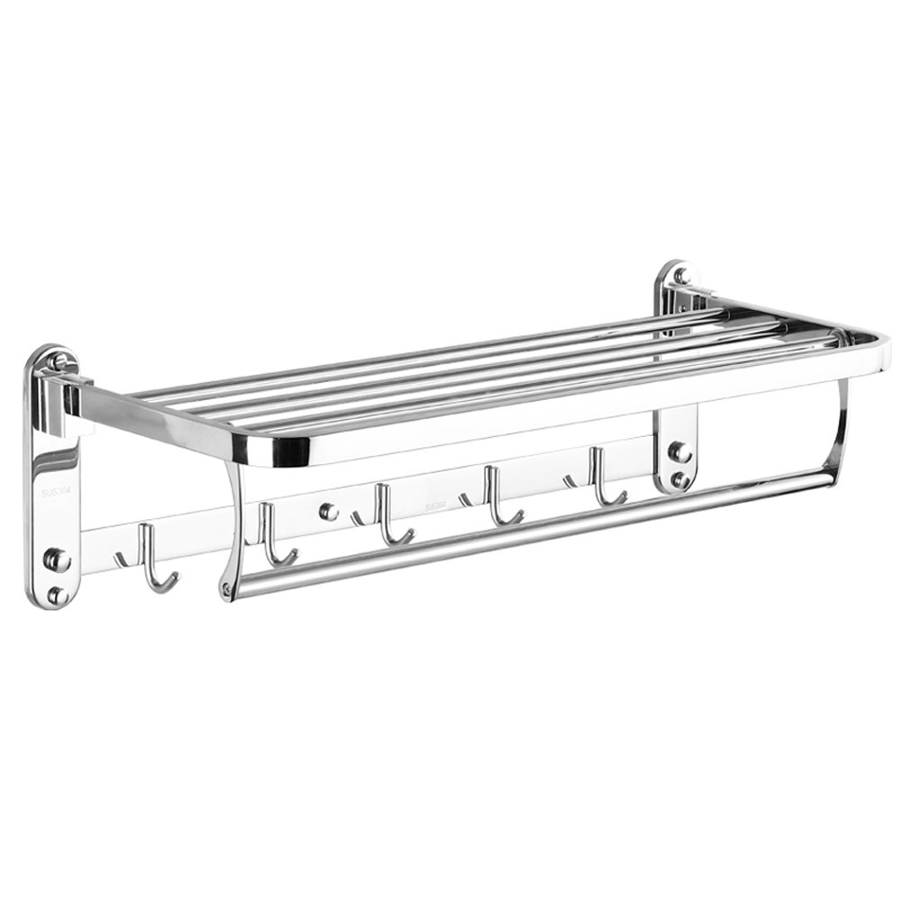 Premium 304 Stainless Steel Bathroom Towel Rack & Shelf - Rustproof Bathroom Hardware with Hanging Hook - Modern Bathroom Accessories (50cm) - Perfect for Spa, Hotel & Home Bathroom Organization