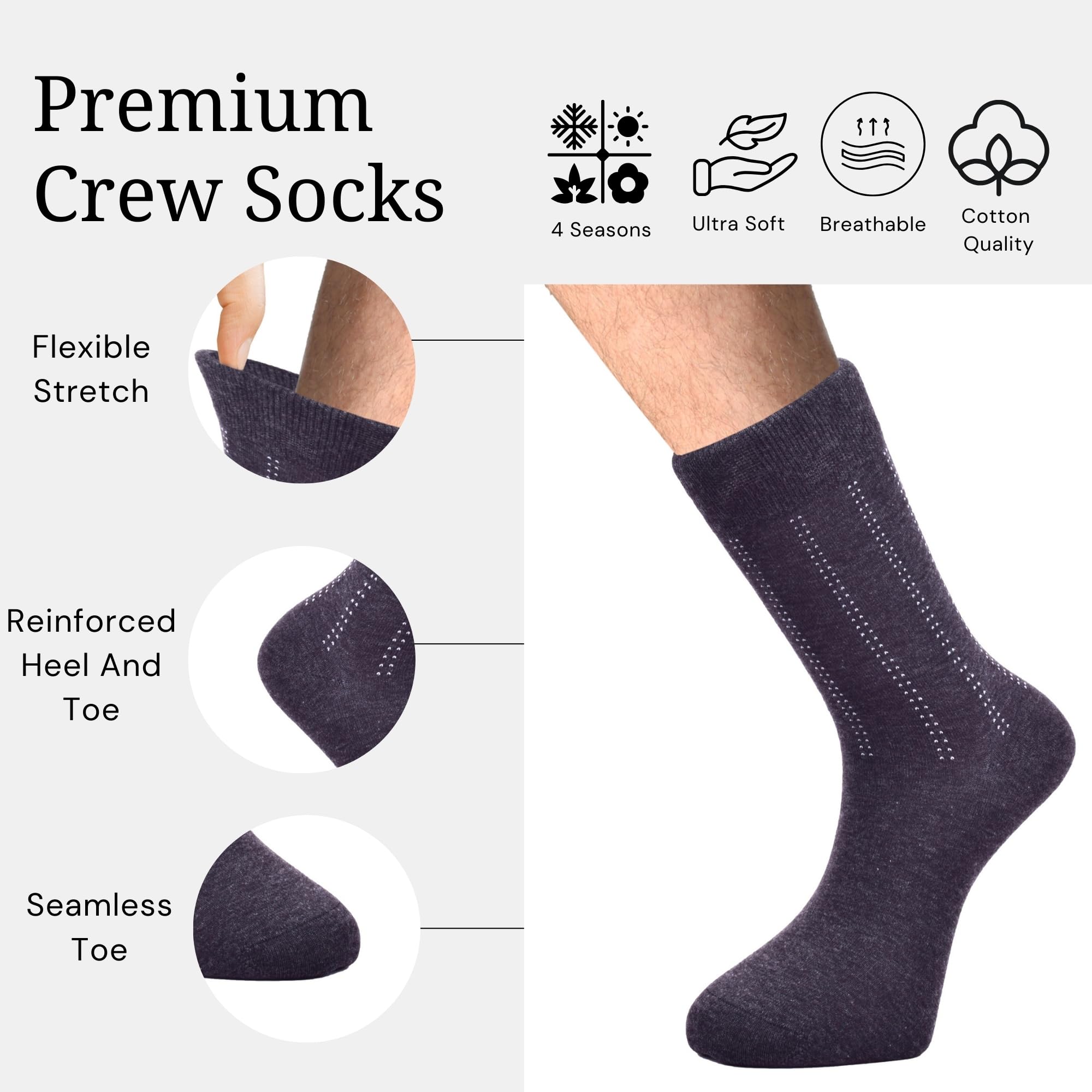 BELINO 6 Pairs Men's Dress Socks - Breathable Cotton Business Socks for Work & Formal Occasions - Comfortable Office Socks for Professional Style & Daily Wear