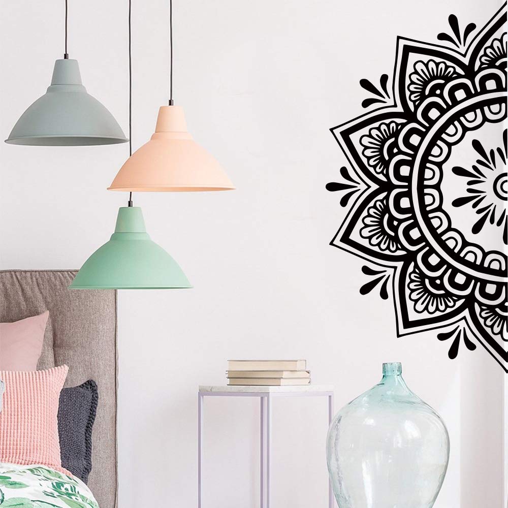 YOKIKI Half Mandala Vinyl Wall Decals - Self-Adhesive Home Decor Stickers for Living Room, Bedroom, Nursery - Perfect for Party Decorations & Wall Art