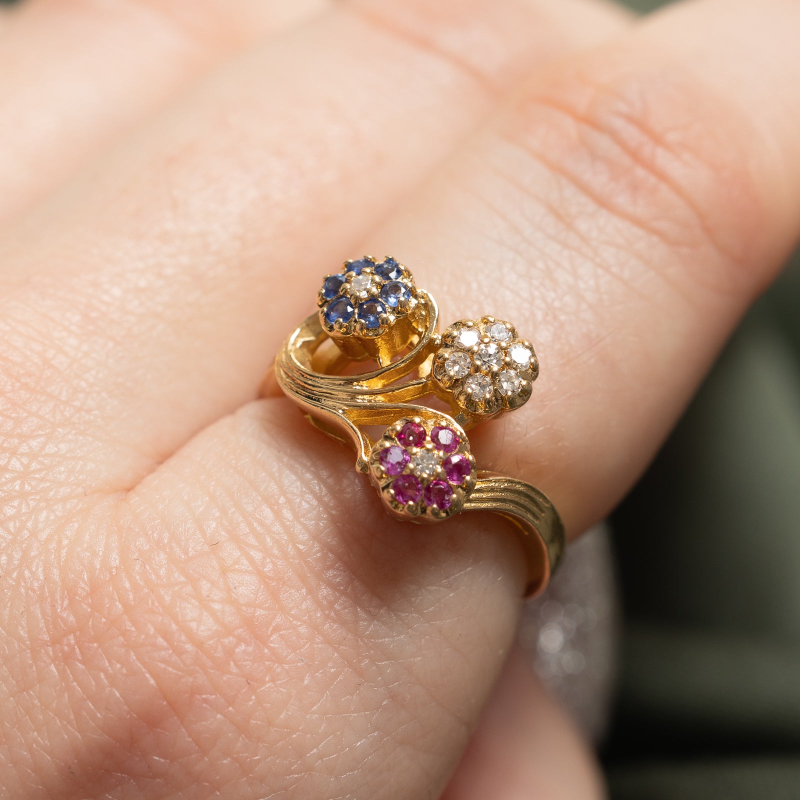 Multi Gemstone Floral Ring - 0.24ctw & 0.13ctw Gemstones | Size 6.25 | Elegant Handmade Jewelry for Women | Perfect for Weddings, Anniversaries & Special Occasions