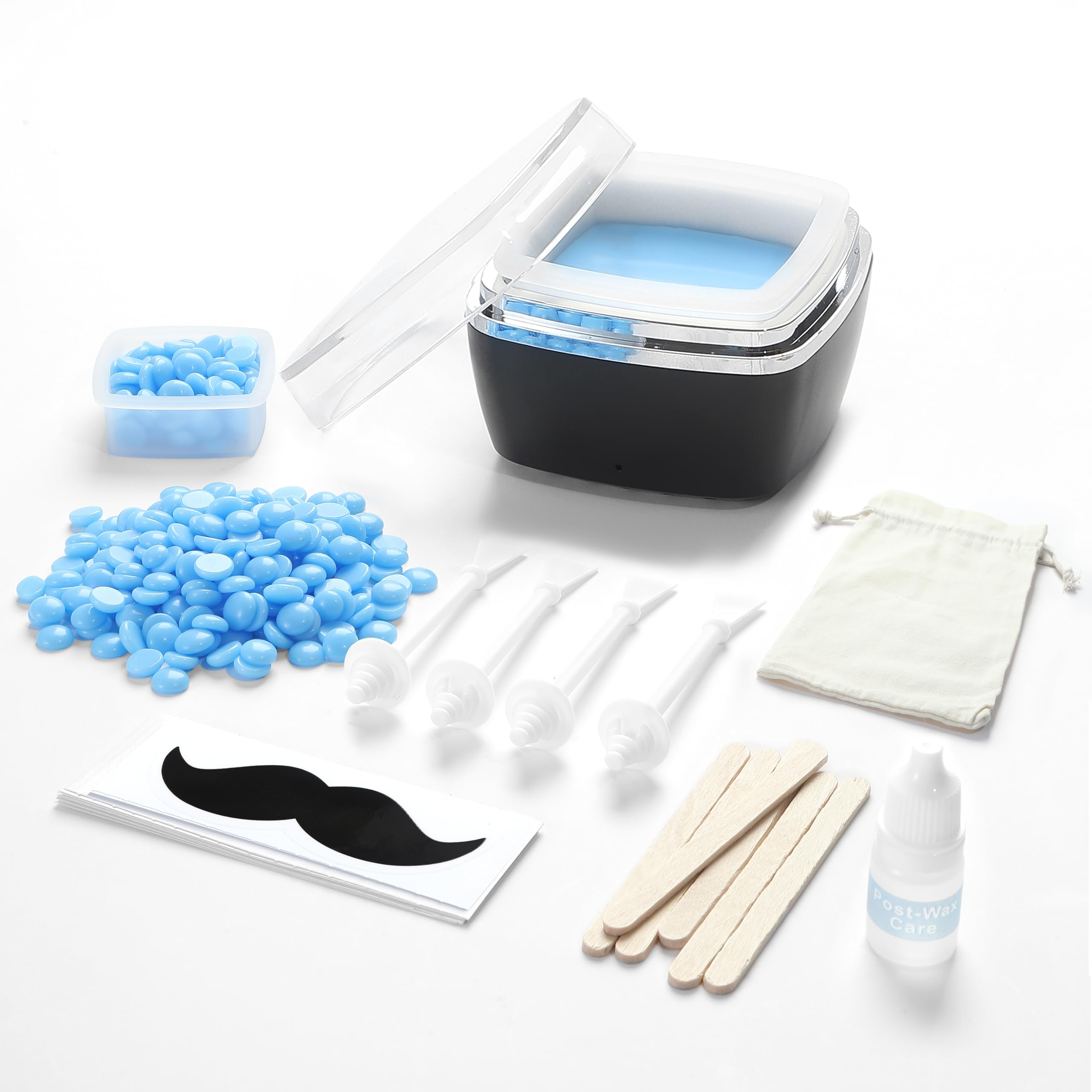 Nose Wax Kit for Hair Removal - 100g Wax, Mini Wax Warmer, 10 Applicators, 30 Nose Hair Sticks, 2 Silicone Pots & Organizer Bag - Waxing Kit for Women & Men (Black) - Perfect for Home Spa & Facial Grooming