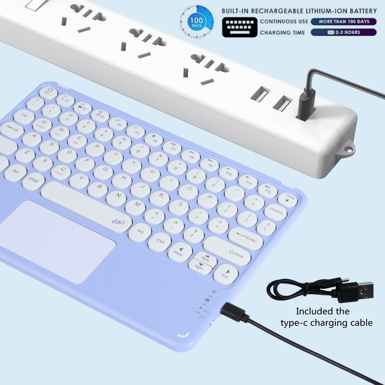 Ultra-Slim Bluetooth Keyboard for iPad, Tablet & PC - Purple | Portable & Rechargeable for Work & Travel