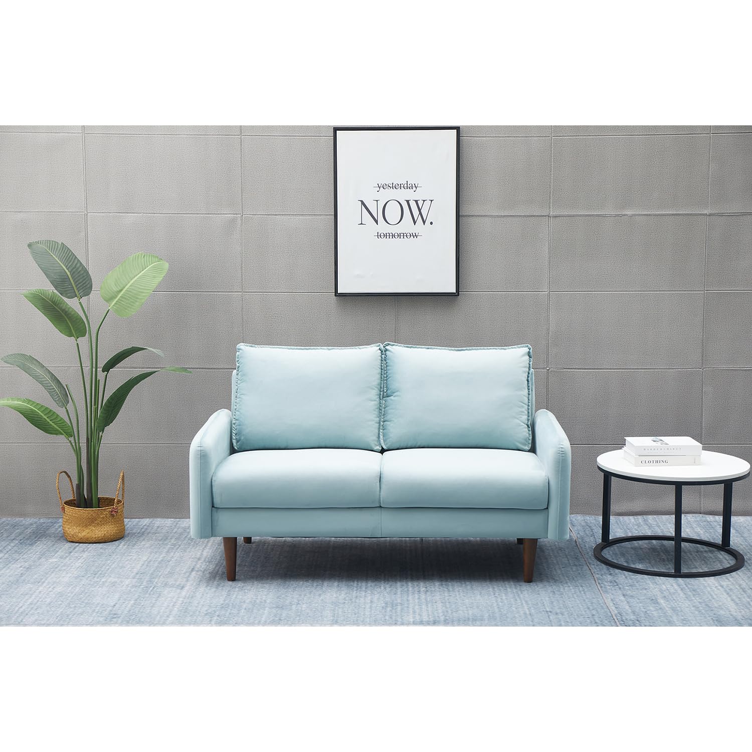 Luxury Aurora Velvet Loveseat Sofa for Living Room - Light Grayish Cyan | Modern Small Couch for Apartments, Dorms & Cozy Spaces