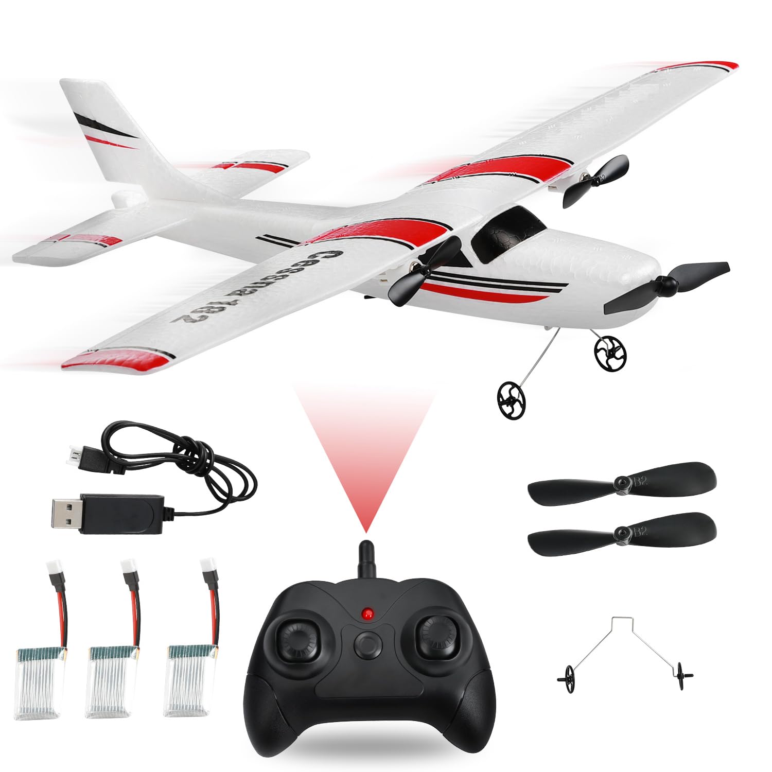 **2.4GHz RC Airplane for Beginners - RTF 2-Channel Remote Control Glider with 3-Axis Gyro, 3 Batteries Included - Perfect for Outdoor Flying, Backyard Play & Hobby Training**