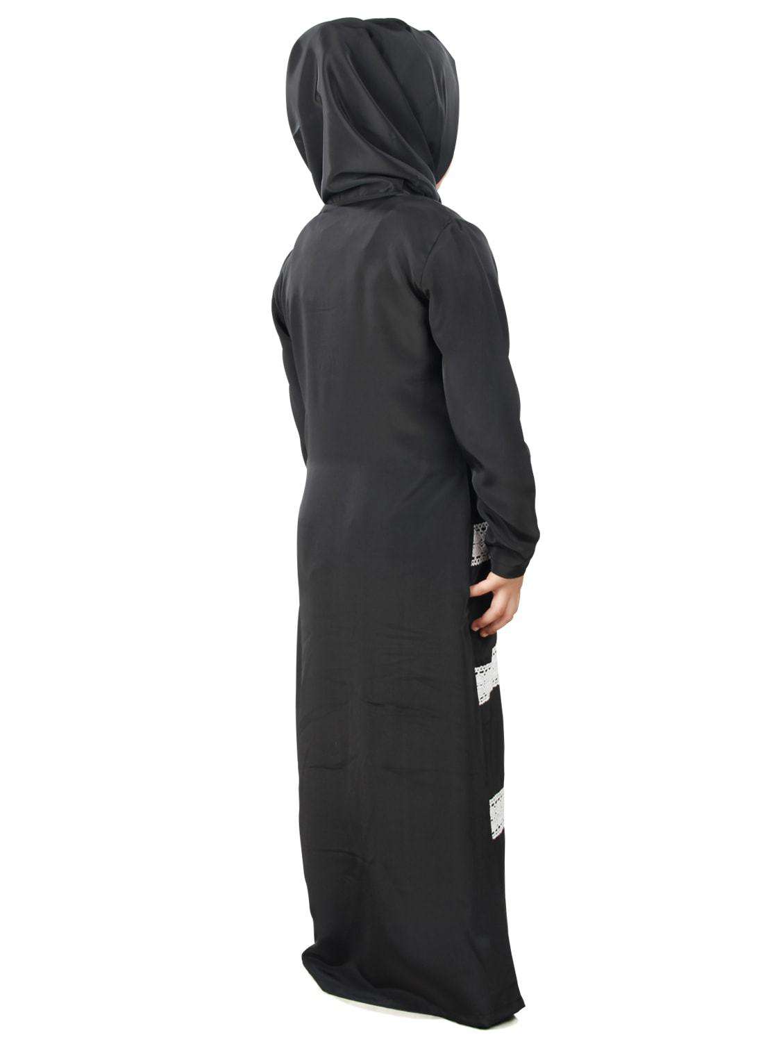 Fara Black Nida Kid's Abaya - Islamic Prayer Dress for Girls - Perfect for Eid, Mosque & Special Occasions