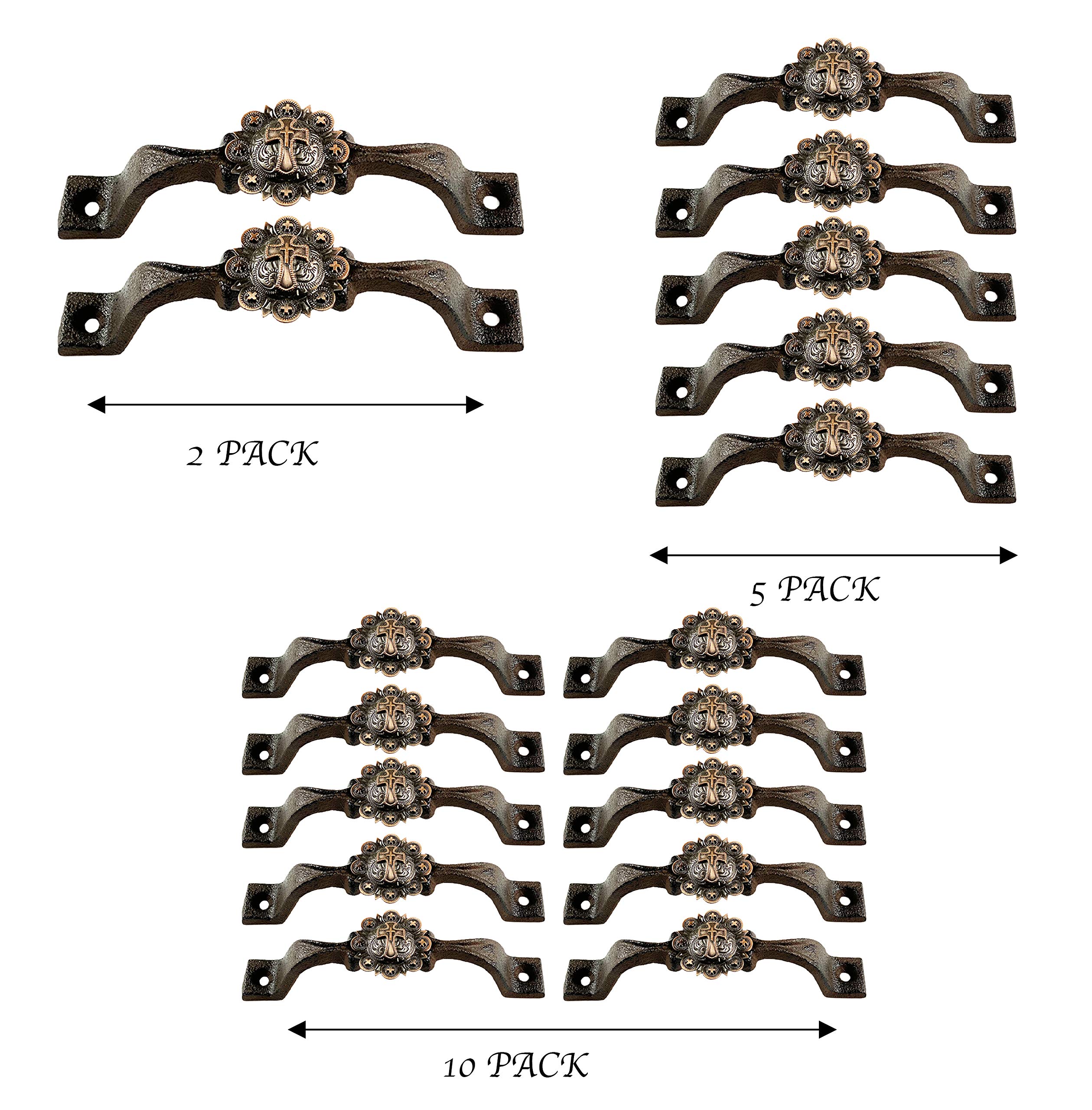 Western Cross Copper Cabinet Handles - Rustic Farmhouse Drawer Pulls for Kitchen & Bathroom - Cast Iron Concho Horseshoe Star Decor - Country Home Style Hardware (5 Pack) - Perfect for Cabinets, Dressers, and Furniture Upgrades