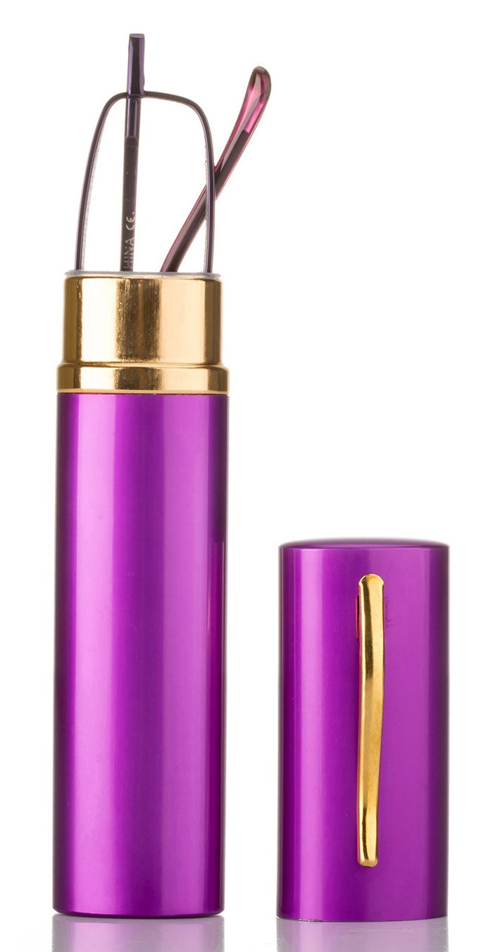 Compact Pocket Tube Reading Glasses with Aluminum Case - Purple | Portable Reading Glasses for Travel, Work & Everyday Use