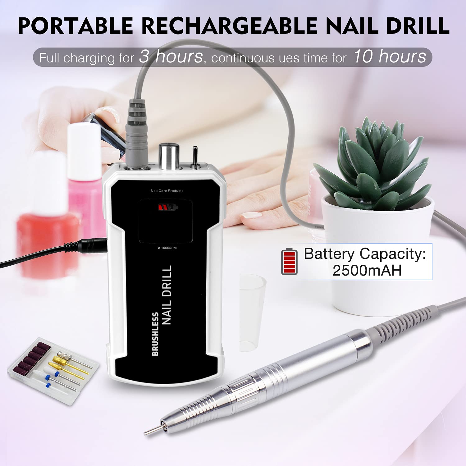 Professional IMENE 35,000RPM Rechargeable Brushless Nail Drill Machine - Portable E-File for Acrylic, Gel & Natural Nails (Black) | Perfect for Salon & Home Manicure/Pedicure