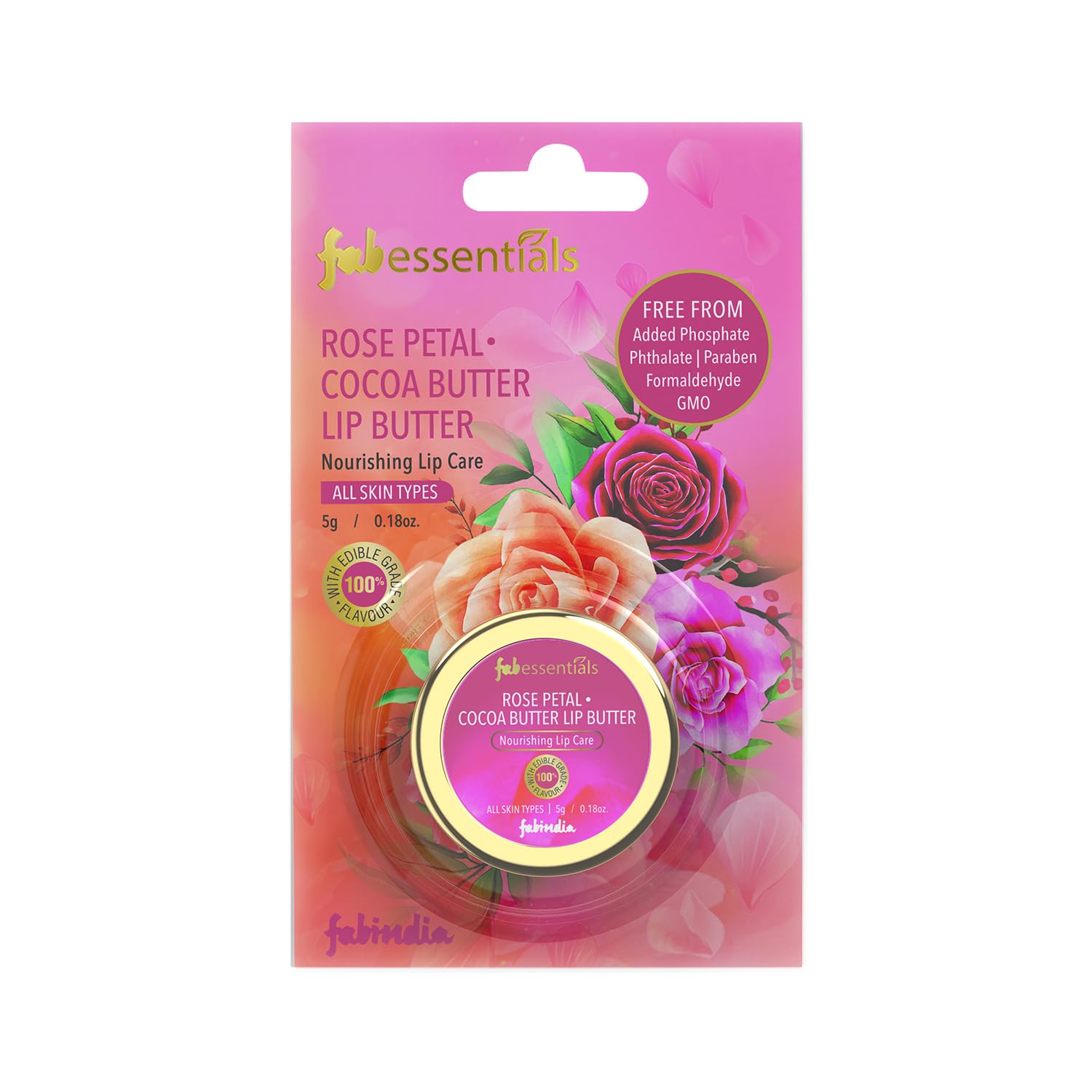 Fabessentials Rose Petal Cocoa Butter Lip Balm - 5gm | Natural Coconut Oil & Shea Butter Moisturizer | Fragrance-Free Lip Care | Hydrating Treatment for Dry & Chapped Lips | Perfect for Winter Skincare & Daily Lip Protection