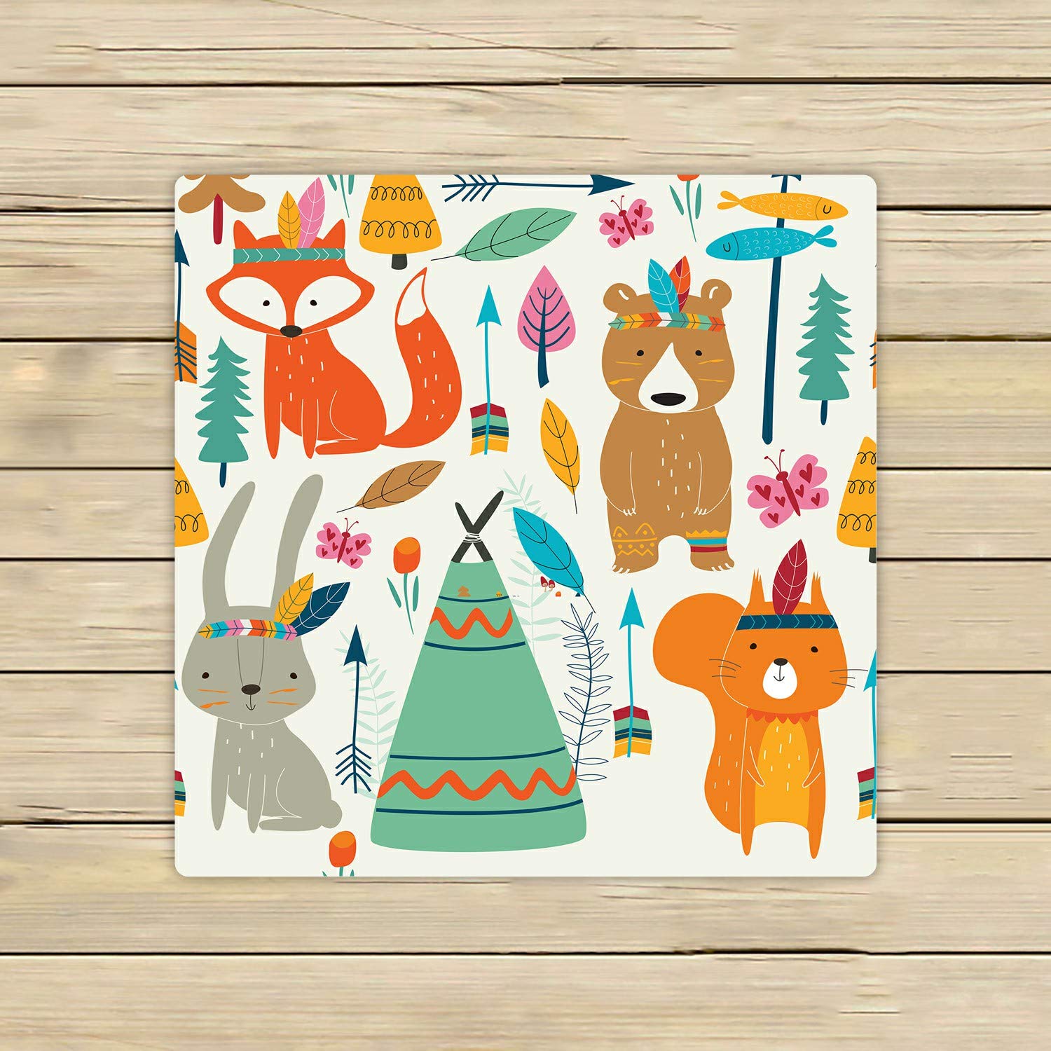 Cute Woodland Tribal Animals Cartoon Beach Towel - Soft Absorbent 13x13 Inch Bath Towel for Kids, Shower, Pool, Travel & Outdoor Activities - Perfect for Beach, Gym, Spa and Home Decor