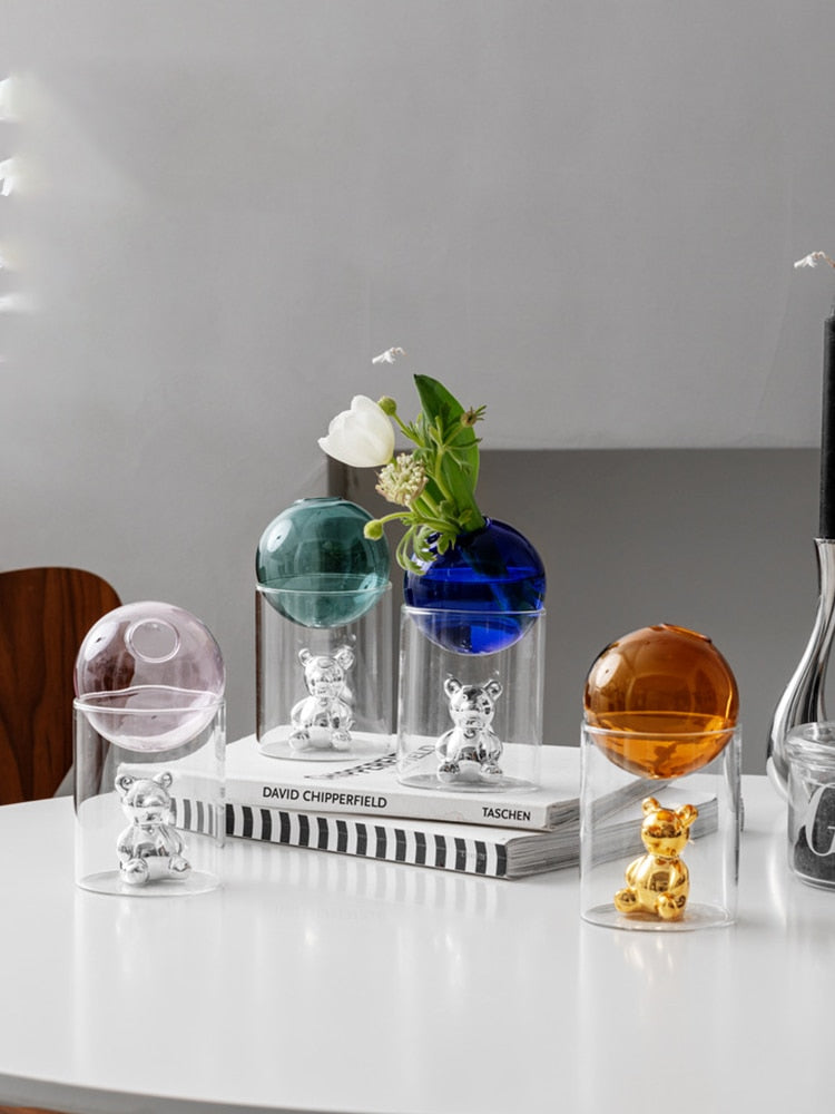 Galactic Bear Glass Vase - Handmade Modern Home Decor for Flowers, Centerpiece, Wedding, and Gift Giving - Perfect for Living Room, Dining Table, and Office Decor