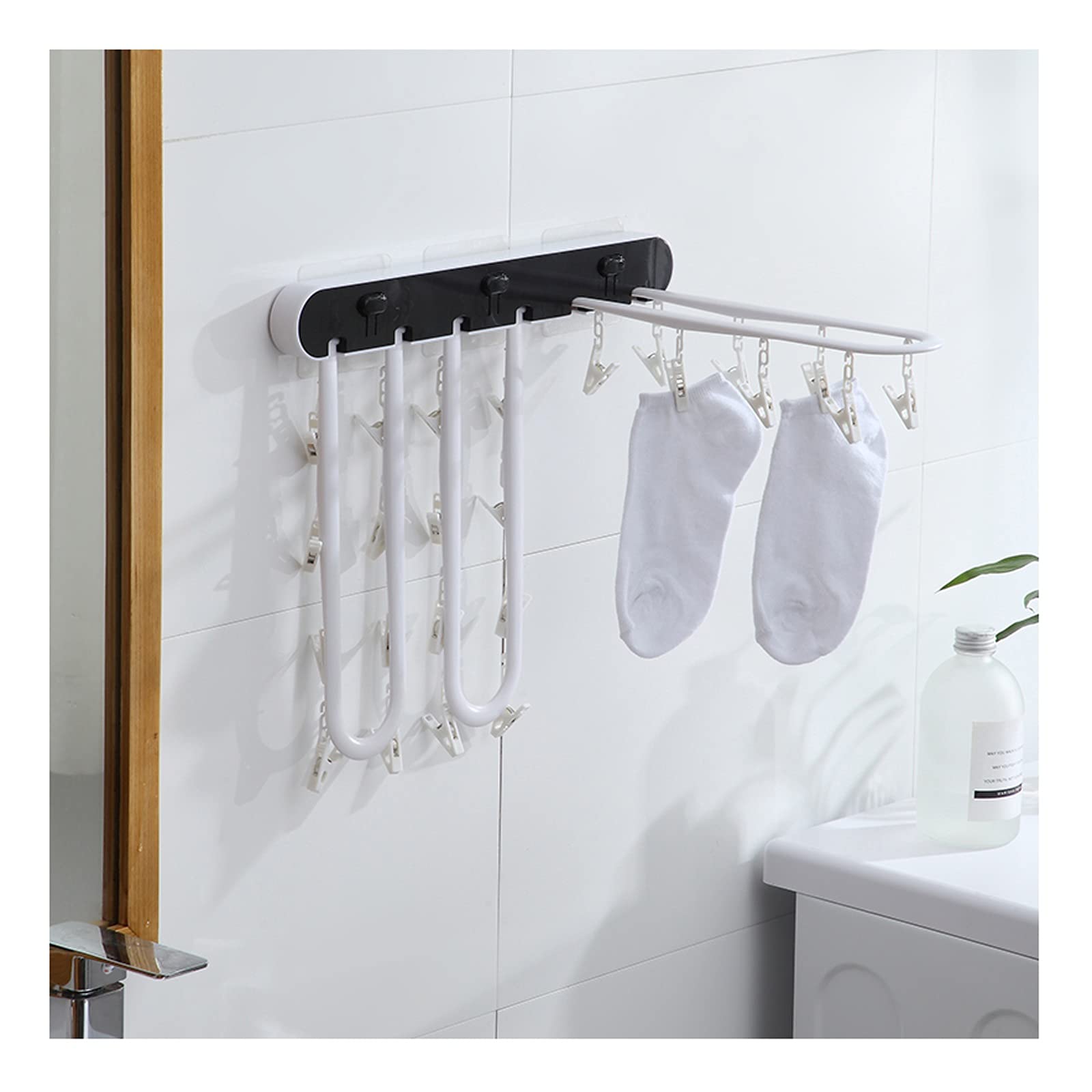 Foldable Clothes Drying Rack with 24 Clips - Space Saving Laundry Hanger for Socks, Bras, Underwear, Baby Clothes, Hats, Scarves, Towels & Pants | Perfect for Small Spaces, Apartments, Dorms & Travel (Black)