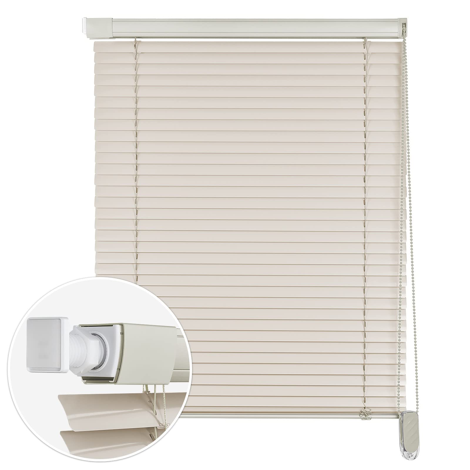 No Drill Window Shades - Keego Horizontal Aluminum Venetian Blinds | Room Darkening, Corded Mini Blinds | Durable Waterproof Pull Down Shades (Beige, 26
