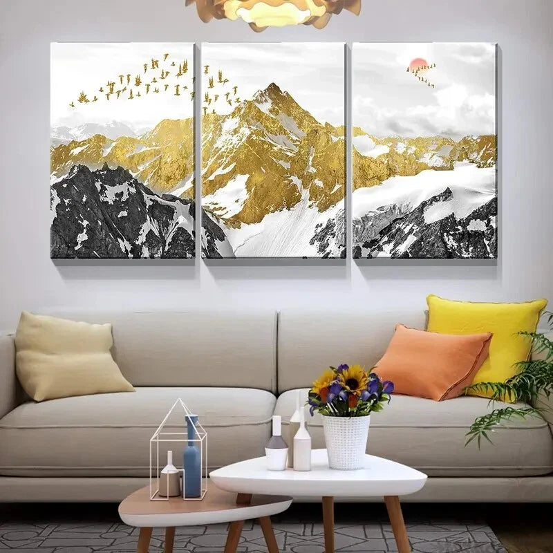 3-Piece Black and White Golden Birds Metal Wall Art - Ready to Hang Home Decor for Living Room, Bedroom & Office