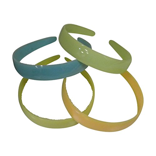 Four 1 Inch Plastic Headbands with Teeth - Blue Lime Yellow Peach for Women Girls Sports Workouts Yoga Gym