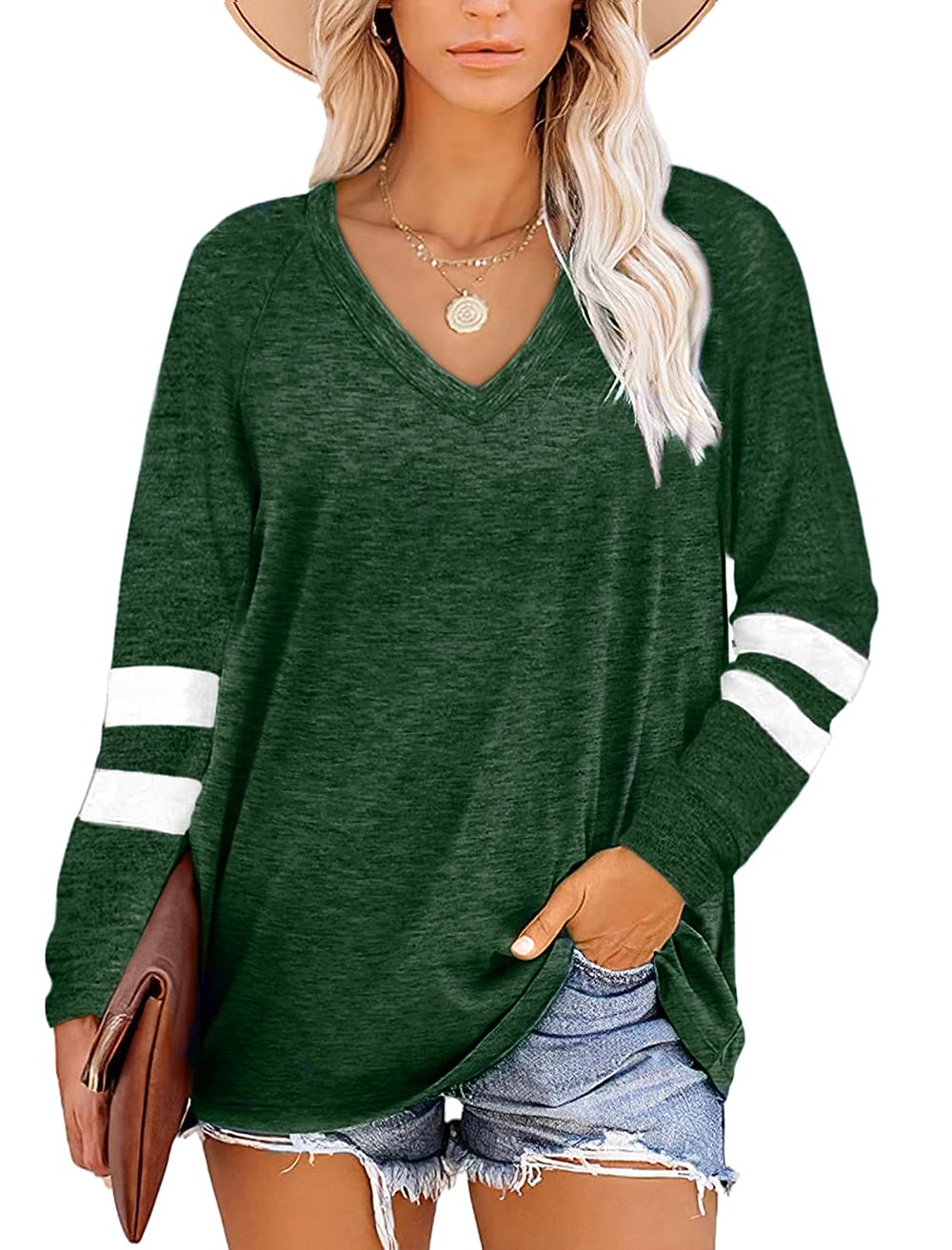 Grace's Secret Women's Long Sleeve V-Neck Casual Tunic Tops - Soft Blouse for Work, Office & Everyday Wear