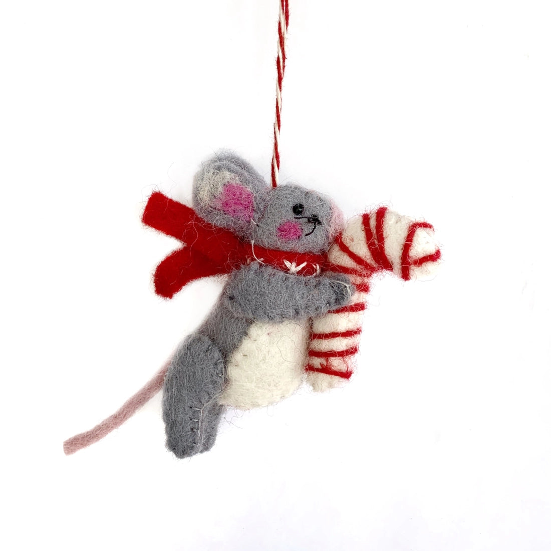Festive Candy Cane Felt Mouse Ornament - Christmas Tree Decor, Holiday Home Decoration, Perfect for Xmas Gifts & Winter Party Decorations