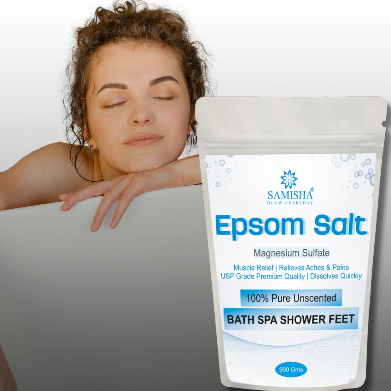 SAMISHA Epsom Salt for Pain Relief & Muscle Relaxation - Magnesium Sulfate Bath & Foot Soak - Unscented Bathing Salt for Relaxing Showers, Spa, and Post-Workout Recovery (Pack of 1)