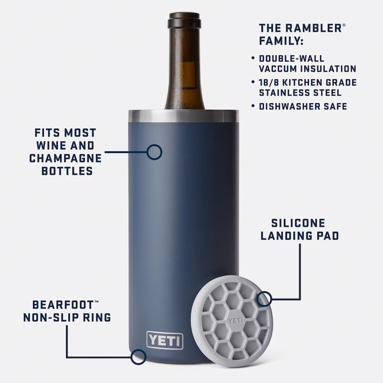 YETI Rambler Wine Chiller - Insulated Stainless Steel Wine Bottle Cooler for Chardonnay, Pinot Noir & Champagne | Perfect for Picnics, Beach Parties & Outdoor Dining