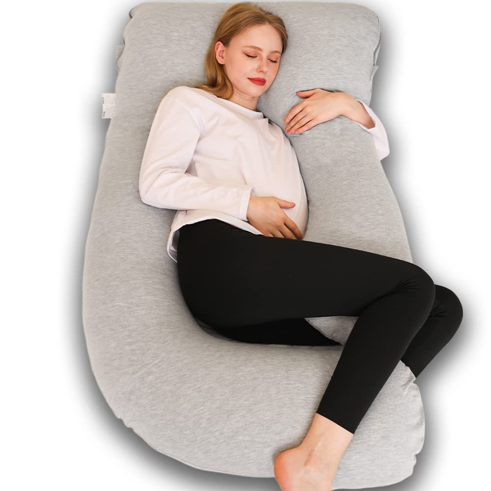 55 Inch Full Body Maternity Pillow for Pregnant Women - U-Shaped Pregnancy Support Pillow with Removable Washable Jersey Cover for Side Sleeping & Back Pain Relief - Perfect for Bed Rest, Nursing & Comfort During Pregnancy