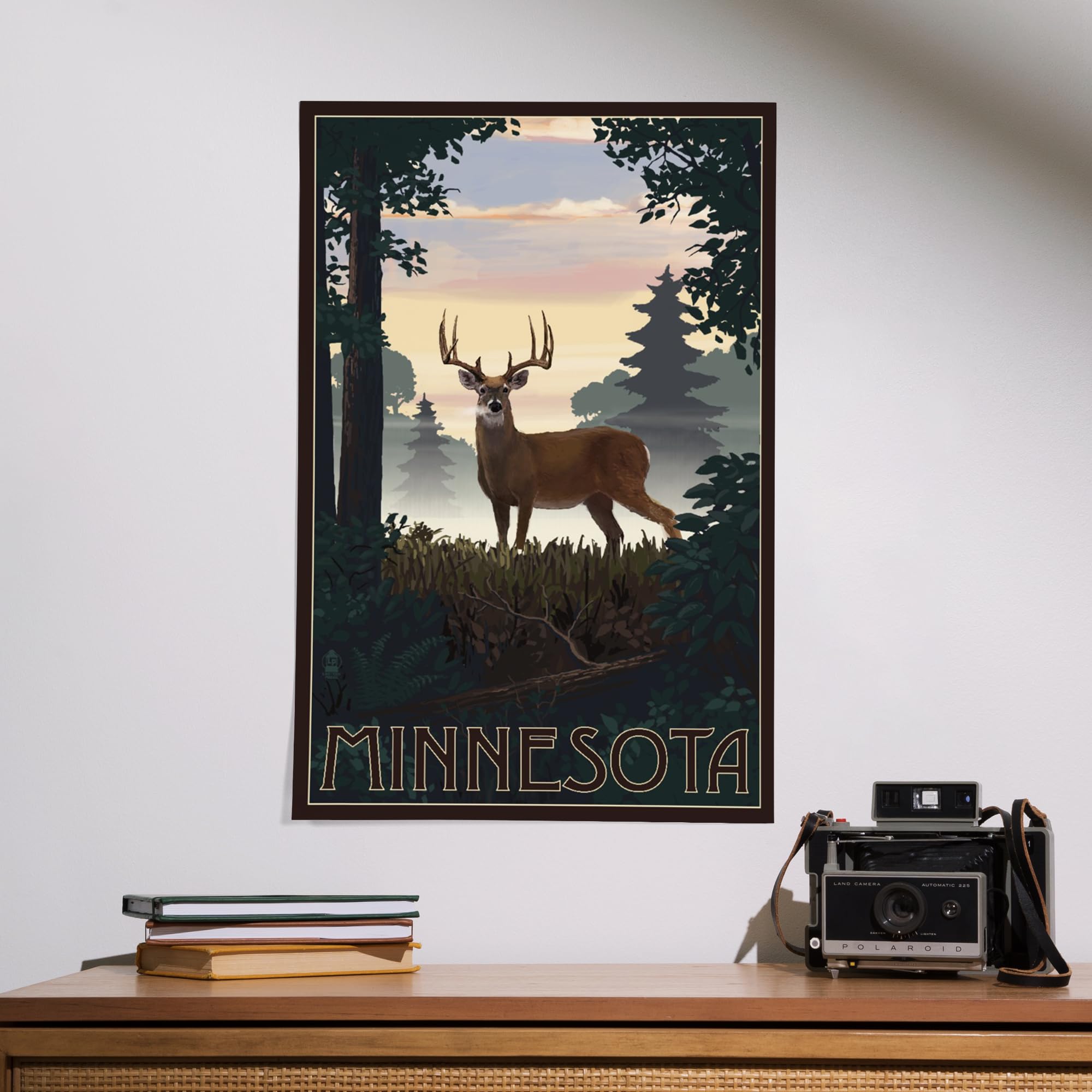 Lantern Press 16x24 Inch Giclee Art Print - Minnesota Deer and Sunrise Landscape Wall Decor | Perfect for Living Room, Bedroom, or Office