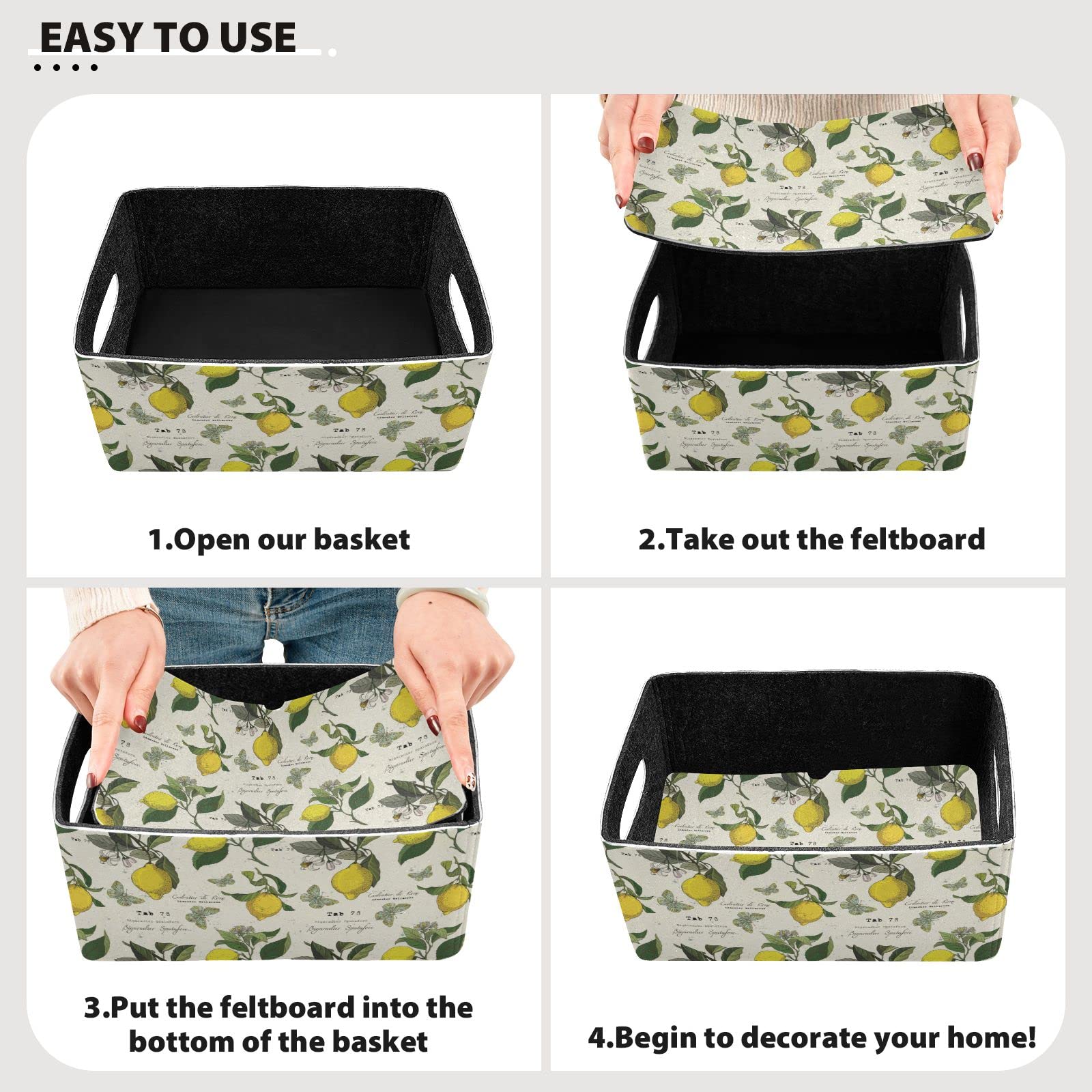 SHJI 2-Pack Lemon Branch Folding Felt Storage Baskets - Collapsible Clothes Hamper & Organizer for Shelves, Closet, Nursery | Space-Saving Home Storage Solution for Toys, Laundry & Wardrobe Organization