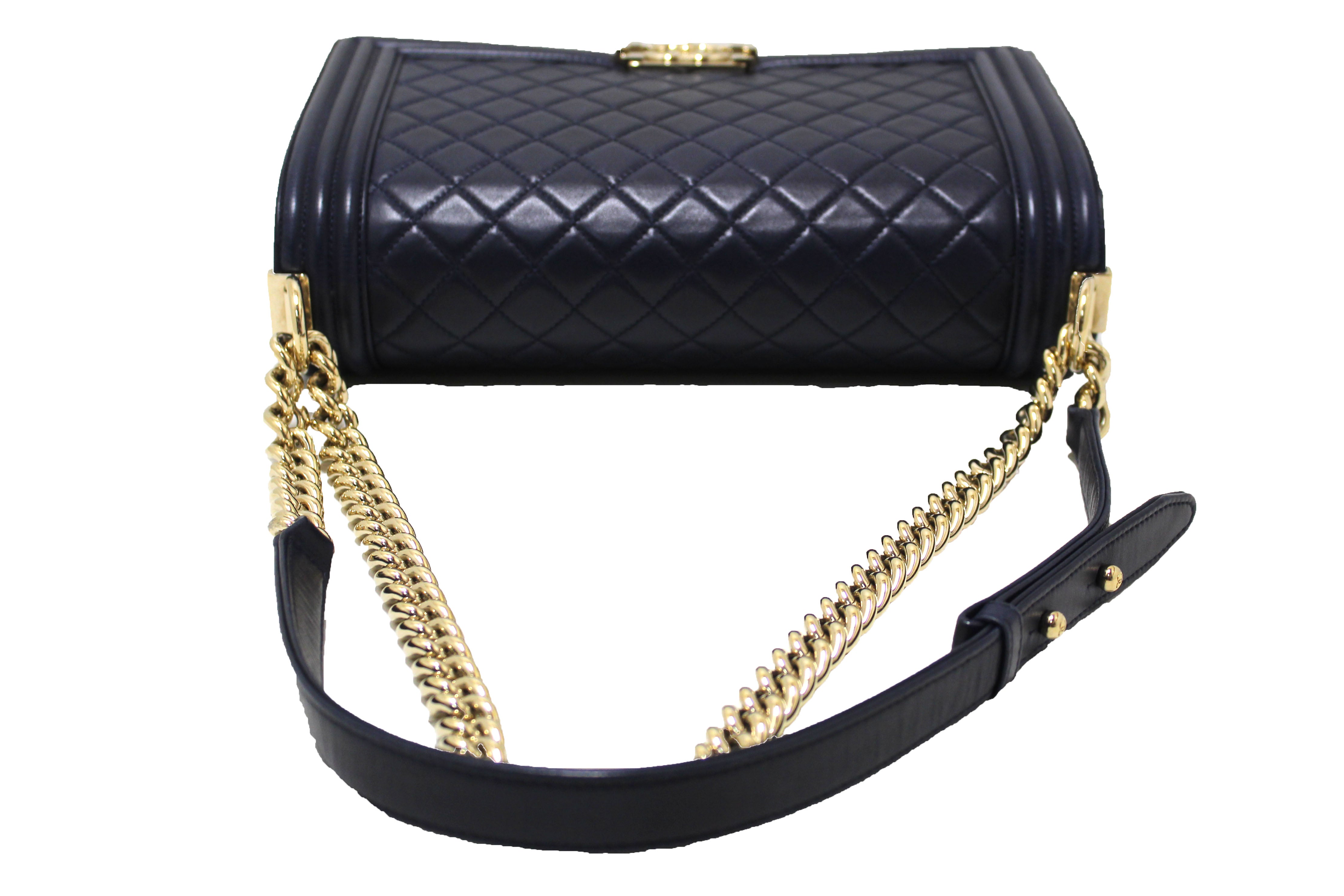 Authentic Chanel Blue Quilted Lambskin Leather New Medium Boy Shoulder Bag - Luxury Designer Handbag for Women, Perfect for Date Night, Parties & Special Occasions
