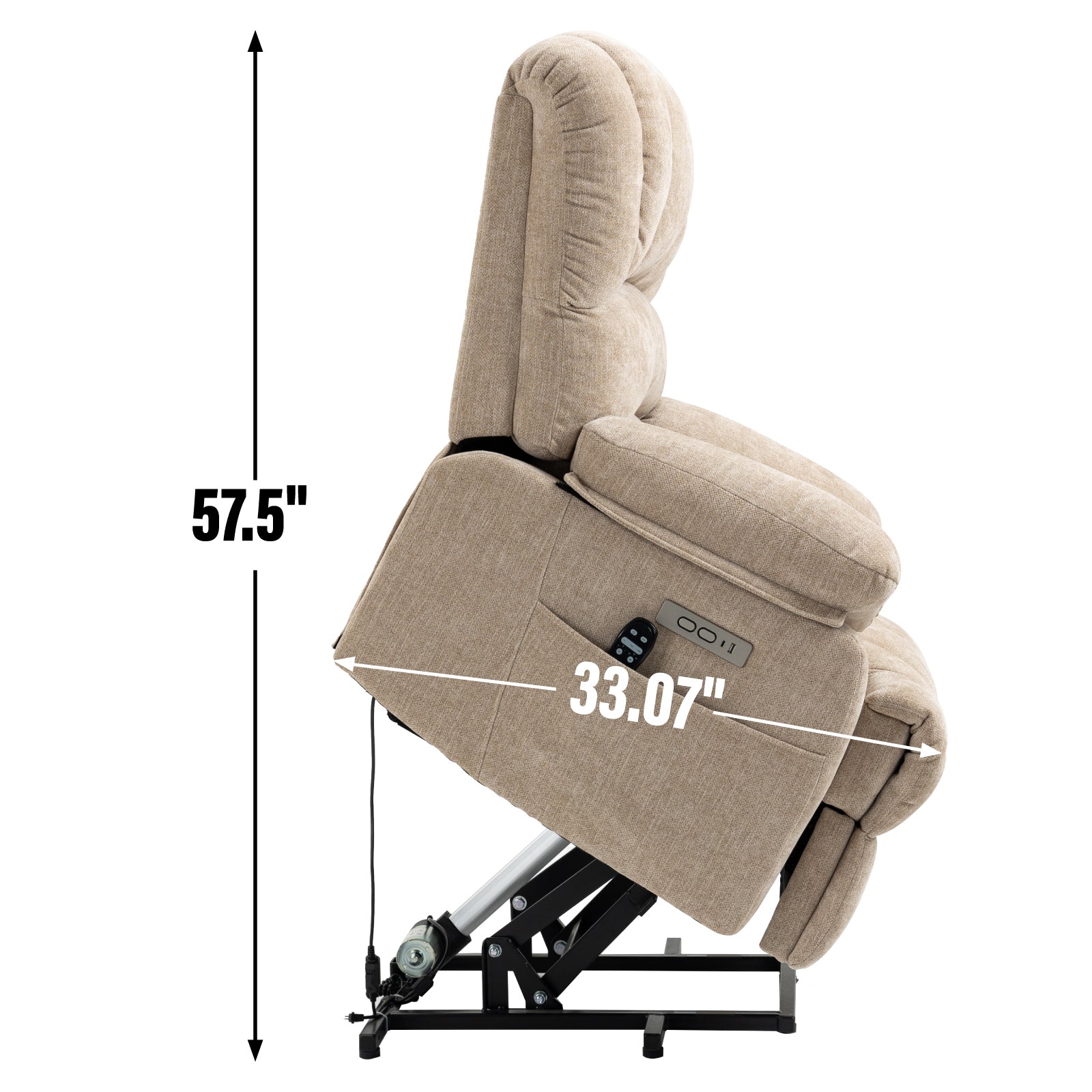 Extra Wide 23-Inch High Back Large Beige Chenille Power Lift Recliner Chair with 8-Point Vibration Massage & Lumbar Heating - Perfect for Living Room, Home Theater & Elderly Comfort
