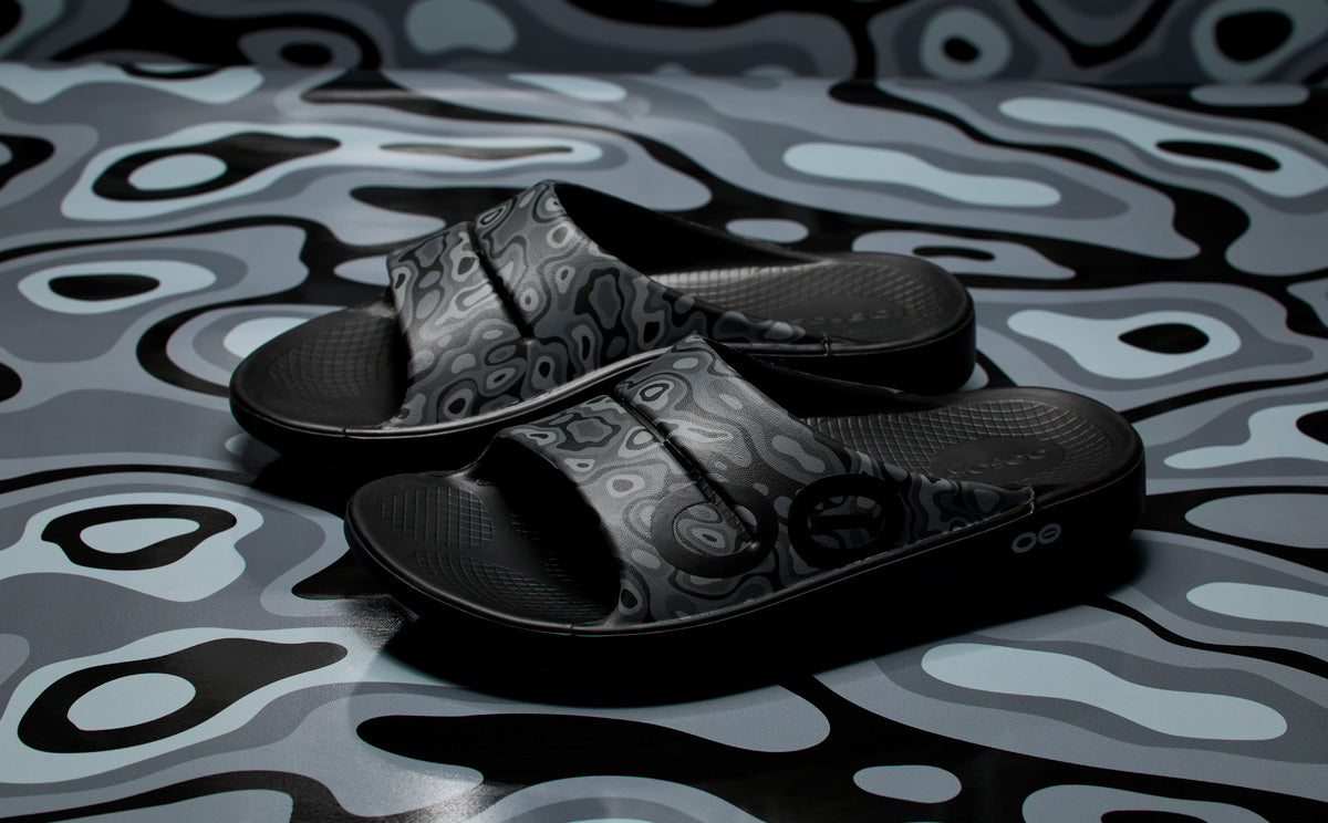 Women's OOahh Sport Slide Sandals - Black Water Camo | Comfortable & Lightweight Athletic Slides for Running, Gym, Pool & Beach Wear