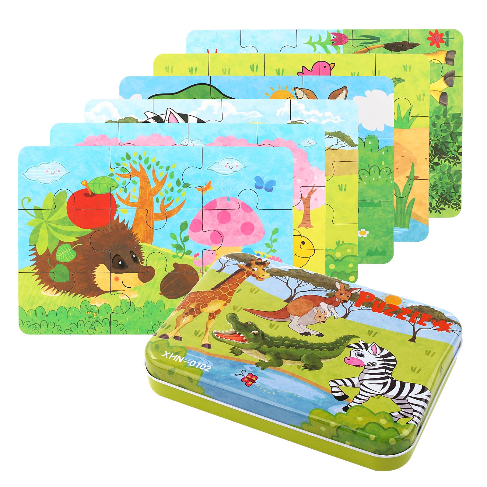 EDATOFLY 6 Pack Wooden Puzzle Toys for Kids, Educational Wooden Puzzles for 3 Year Old Boys & Girls - Animal Themed Learning Games for Toddlers | Perfect for Preschool Learning, Birthday Gifts & Family Game Night