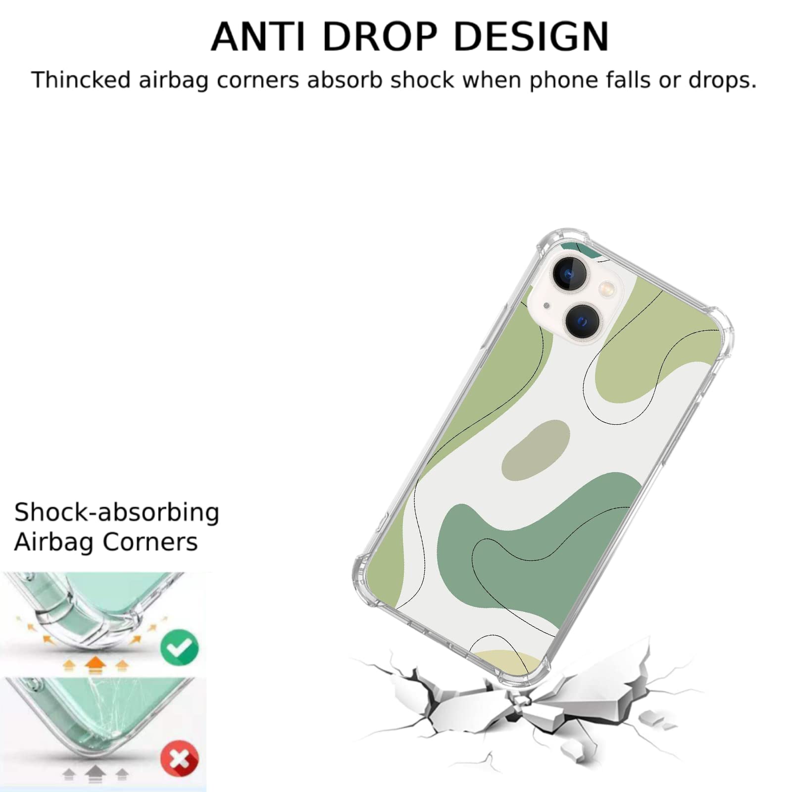 Sage Green Abstract Swirl iPhone 13 Case - Minimalist Aesthetic TPU Bumper Cover for Men & Women - Trendy Protective Phone Case for Teens - Perfect for Daily Use, Work & School