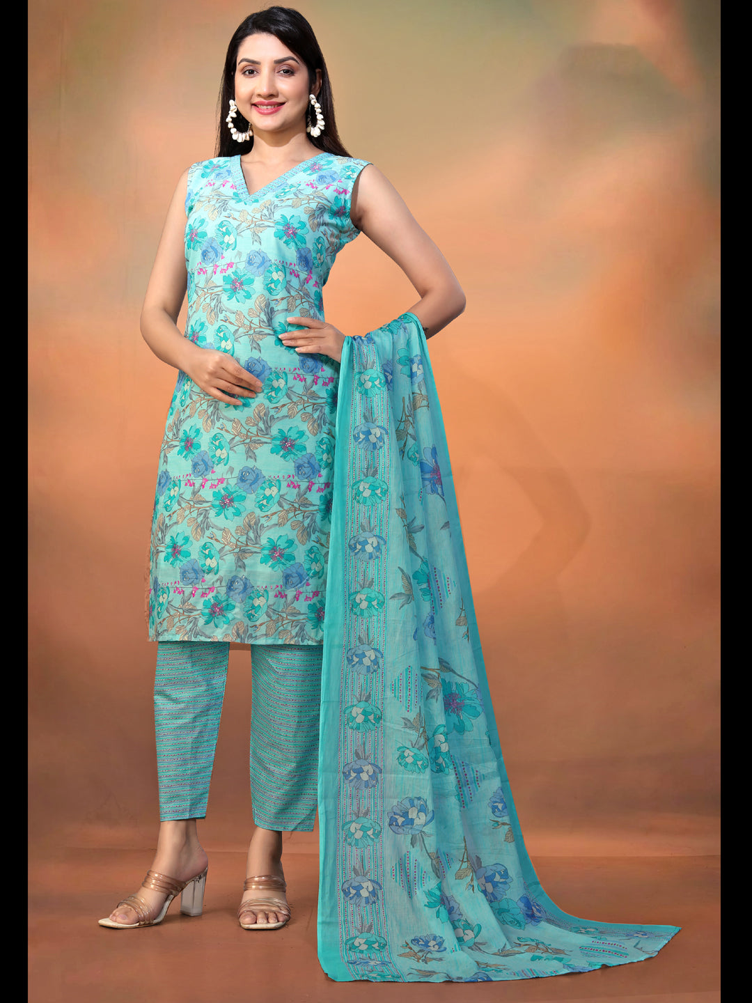 Stylish Blue Pant Suit for Women - Fashionable Foil Printed Office Wear - Perfect for Business Meetings, Work Attire & Professional Events