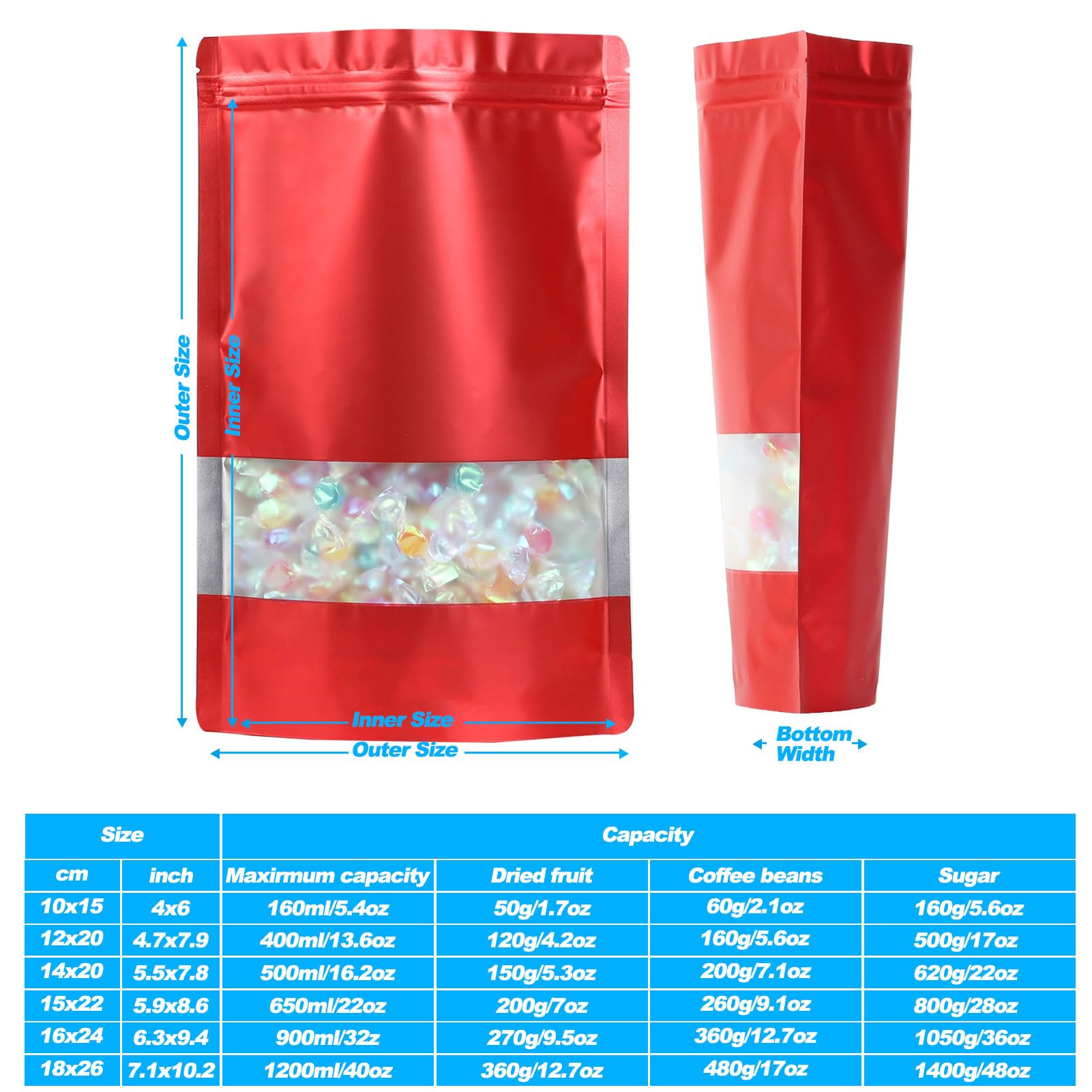 100 Pack Smell Proof Mylar Bags - Resealable Food Storage Bags with Matte Window & Scratch Resistant Design | 3.9×5.9 Inch Stand Up Foil Pouch for Herbs, Coffee, Snacks & Travel Organization (Red)
