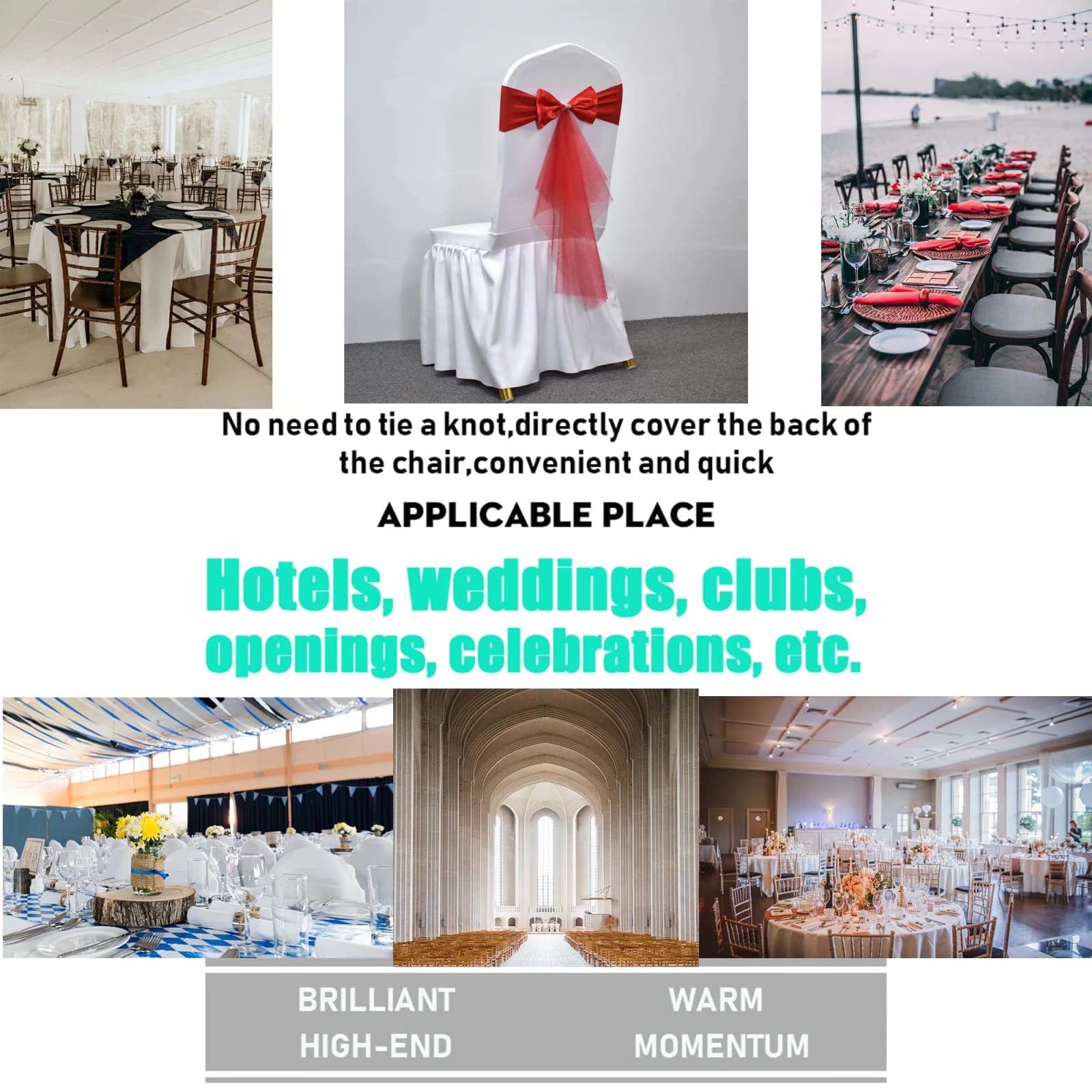 100 Pcs Red Polyester Stretch Chair Sashes - Spandex Organza Sash Bows for Wedding, Birthday Party, Banquet & Hotel Decorations | Perfect for Romantic Events, Bridal Showers & Anniversary Celebrations