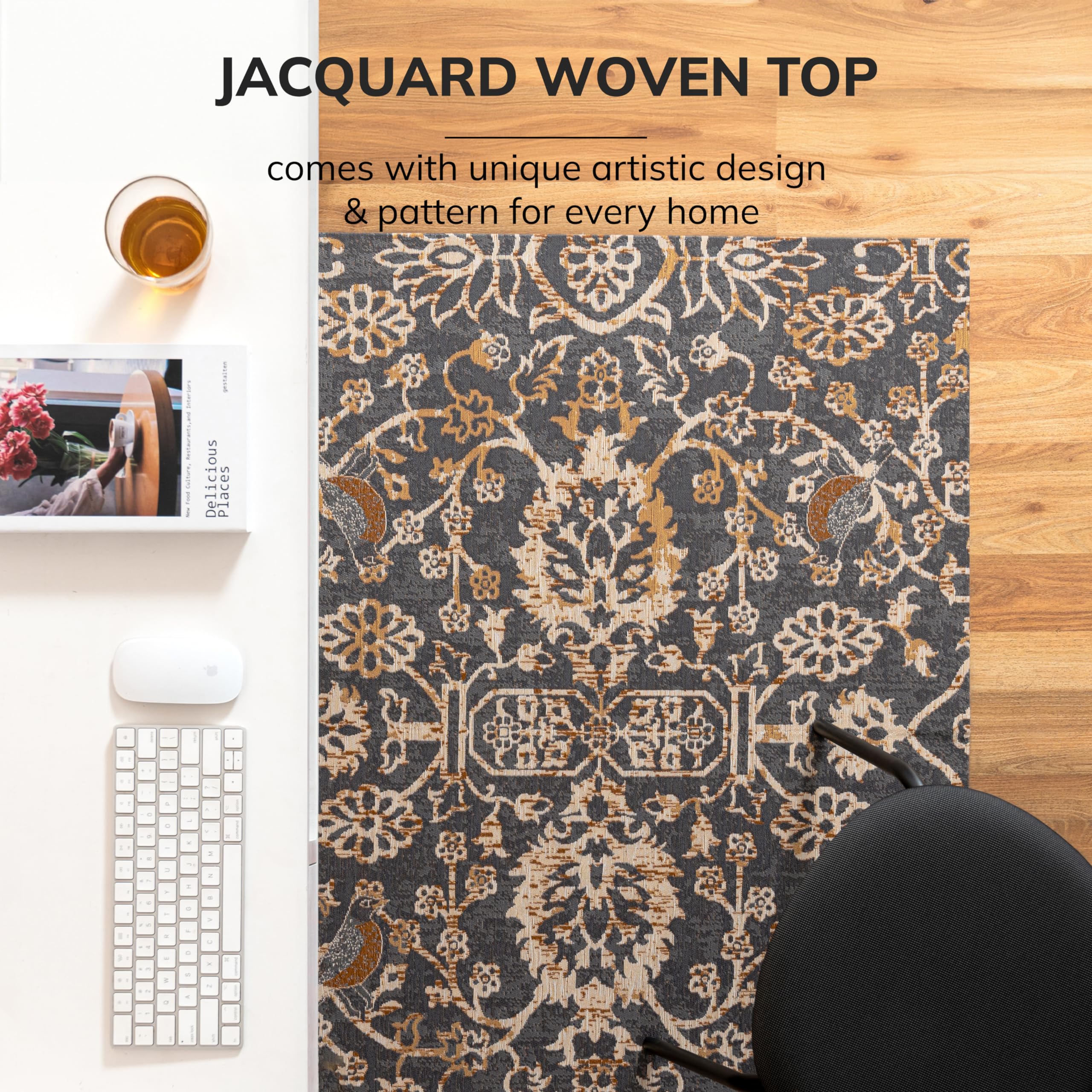 Premium Anji Mountain Rug'd Chairmat - Non-Slip Office Chair Mat with Jacquard Woven Surface for Hard Floors & Low Pile Carpets (40