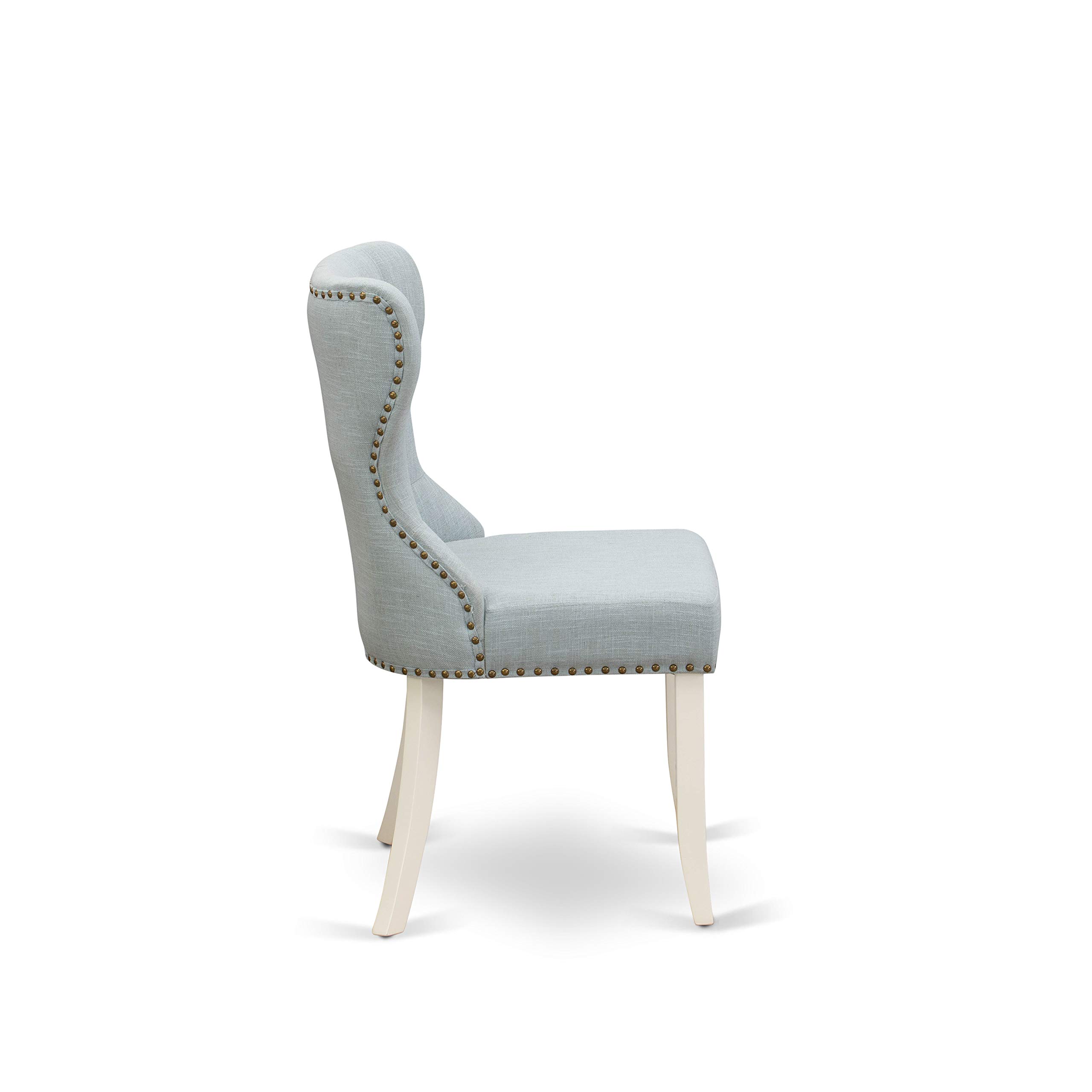 East West Furniture 5-Piece Round Dining Set for 4 - 42 Inch White Kitchen Table with 4 Baby Blue Linen Parsons Chairs - Perfect for Small Spaces, Breakfast Nooks & Cozy Family Meals