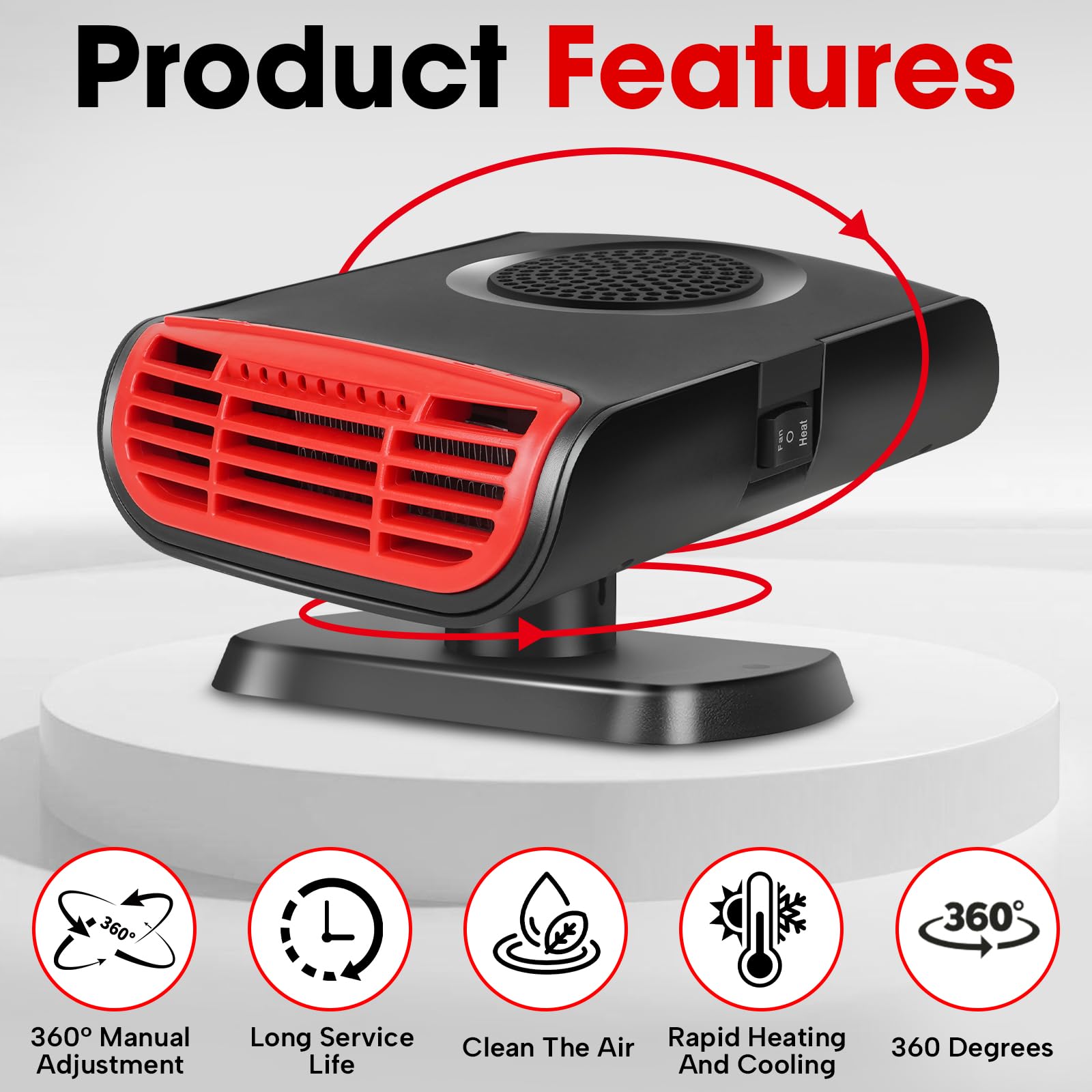 Portable Car Heater & Cooler 2-in-1 - 12V 150W Fast Heating/Cooling Fan with Cigarette Lighter Plug - 360° Windshield Defogger for Winter & Summer - Perfect for Road Trips, Camping & Emergency Car Use