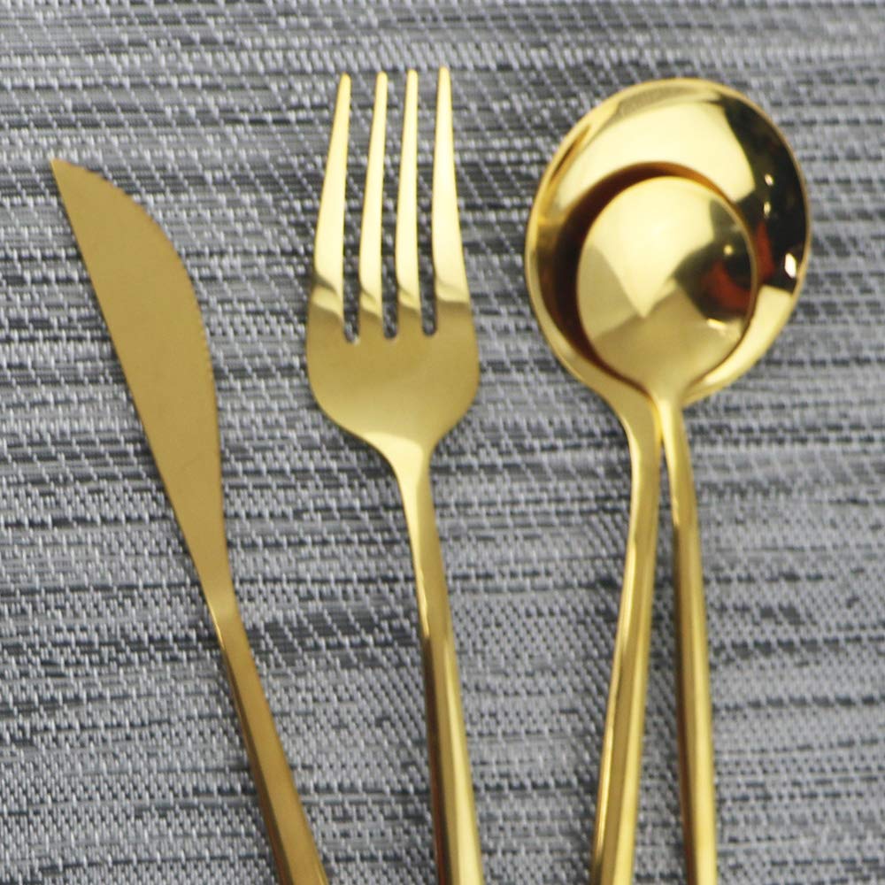 24-Piece Gold Mirror Flatware Set - 304 Stainless Steel Cutlery Set with Knives, Forks & Spoons - Elegant Dinnerware for Formal Dining, Wedding Gifts & Luxury Table Setting (Gold Finish)