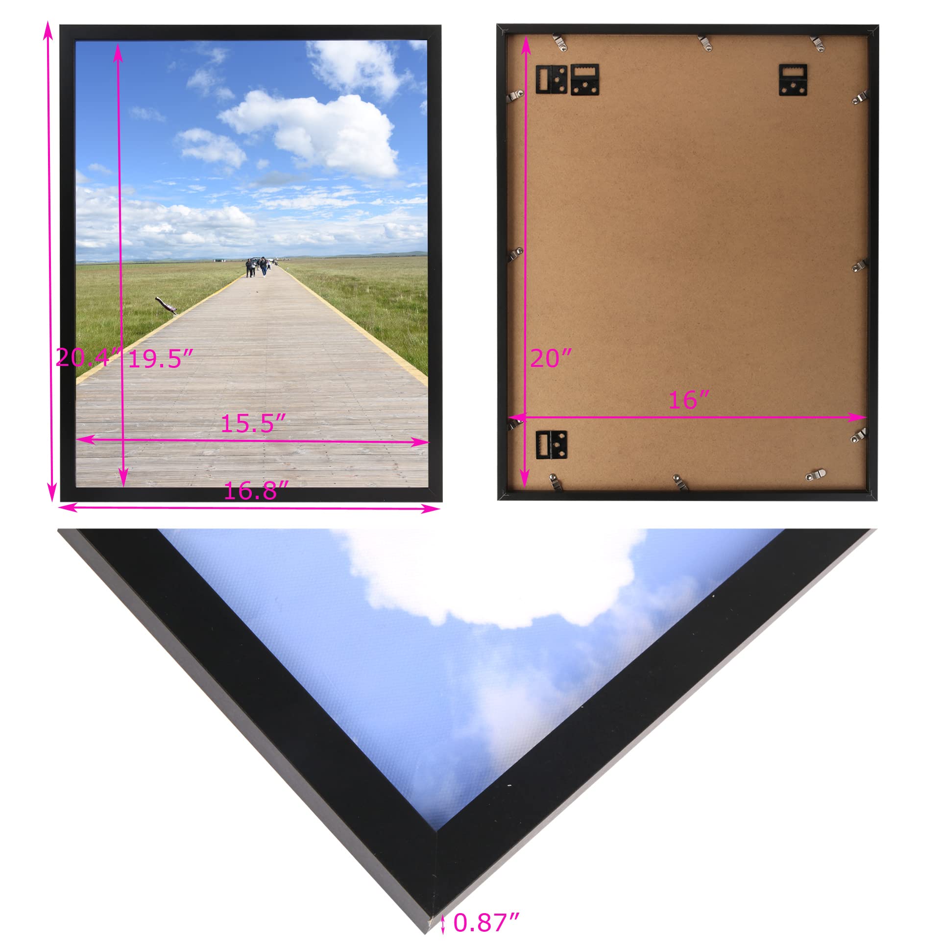 Aynoo 16x20 Black Wooden Poster Frame - Display Pictures, Artwork & Photos - Wall Gallery & Collage Decor - 1 Pack - Perfect for Home, Office & Classroom Displays