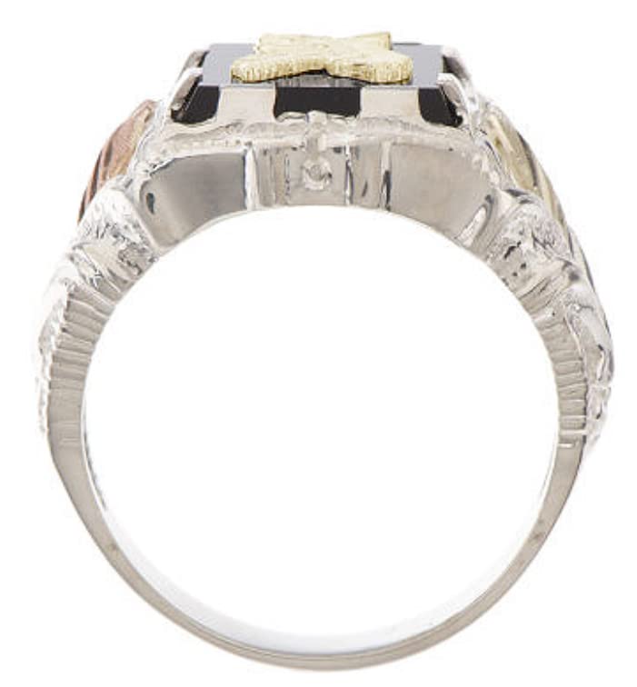 10k Yellow Gold & Sterling Silver Men's Onyx Eagle Ring with 12k Green & Rose Black Hills Gold - Perfect for Gifts, Weddings & Special Occasions