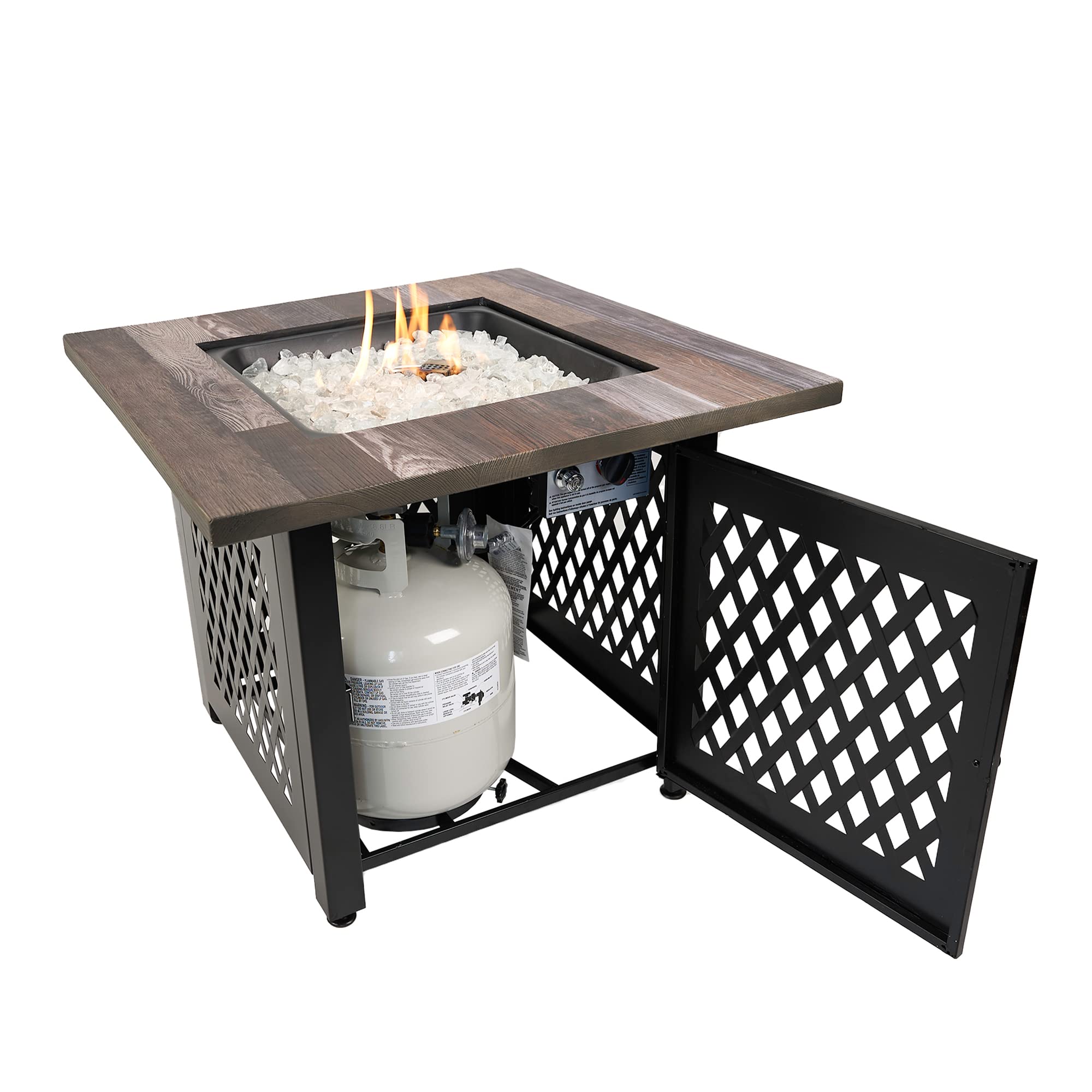 Endless Summer Nate 30 Inch Square Outdoor Fire Pit Table - 50,000 BTU LP Gas, UV Printed, Faux Wood Mantel & Stamped Steel Base - Multicolor - Perfect for Patio, Backyard, and Outdoor Gatherings