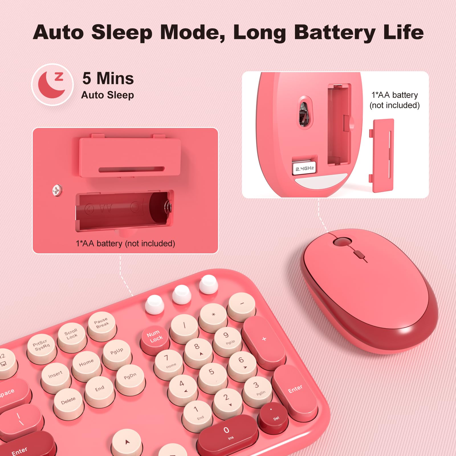 MOFII Retro Wireless Keyboard & Mouse Combo for PC/Laptop - Hot Pink