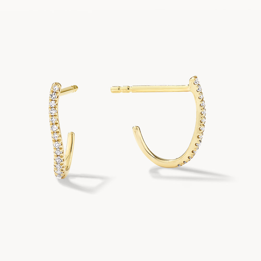 10k Gold Diamond Fine Wave Huggie Earrings for Women - Elegant Everyday Hoop Earrings for Work, Party & Special Occasions