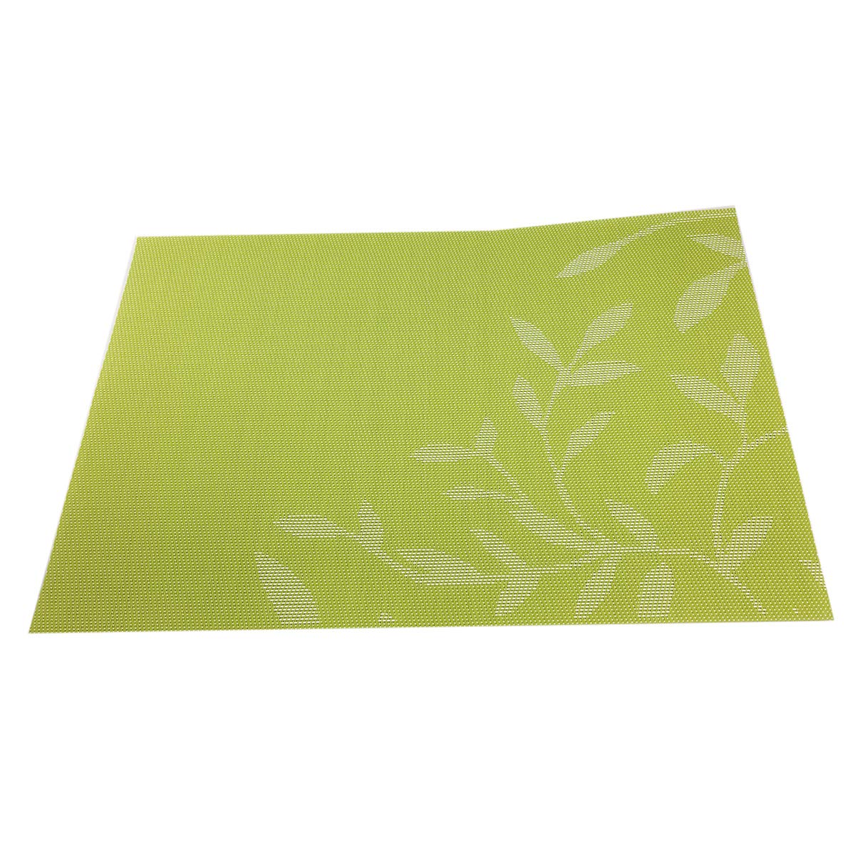6-Piece PVC Woven Vinyl Placemats Set - Natural Green Leaves Design, Waterproof & Heat-Resistant Table Mats for Dining, Kitchen, and Outdoor Picnics (6 pcs)